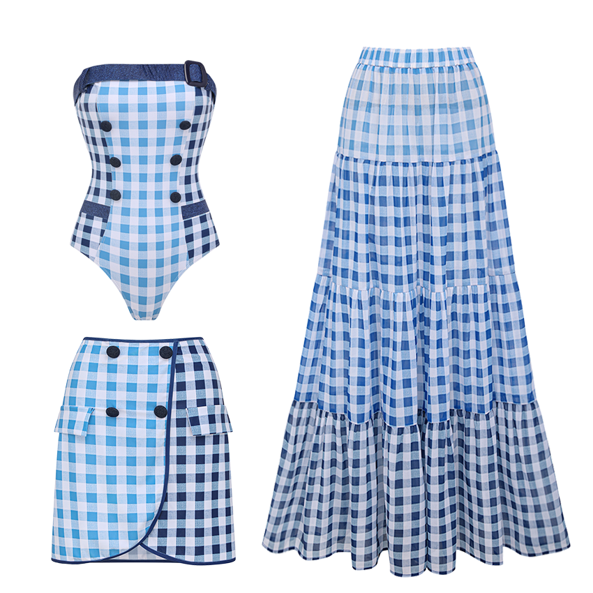 Bandeau Plaid Printed Swimsuit Set(s)