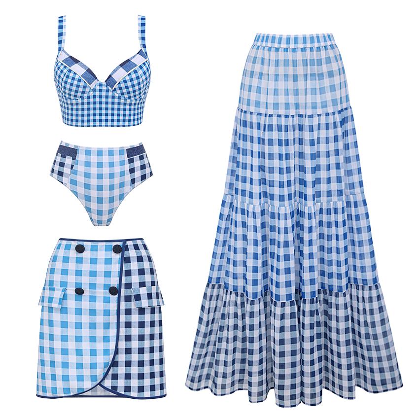 Push Up Plaid Printed Swimsuit Set(s)