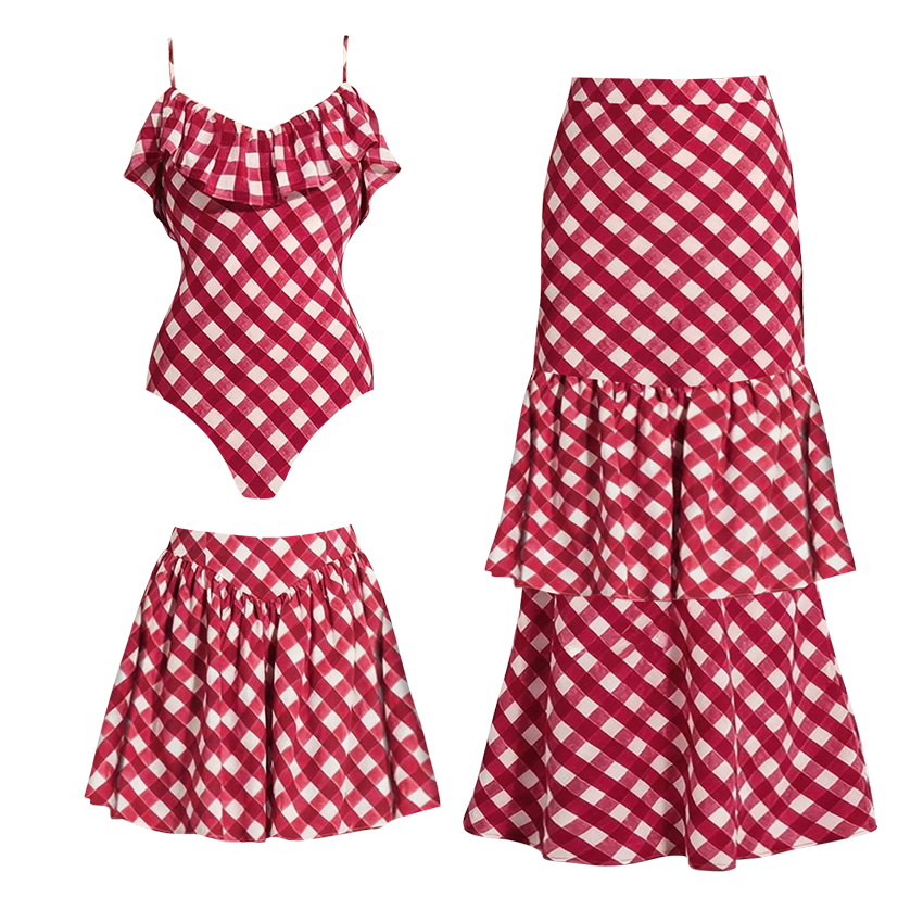Ruffle Plaid Printed Swimsuit Set(s)