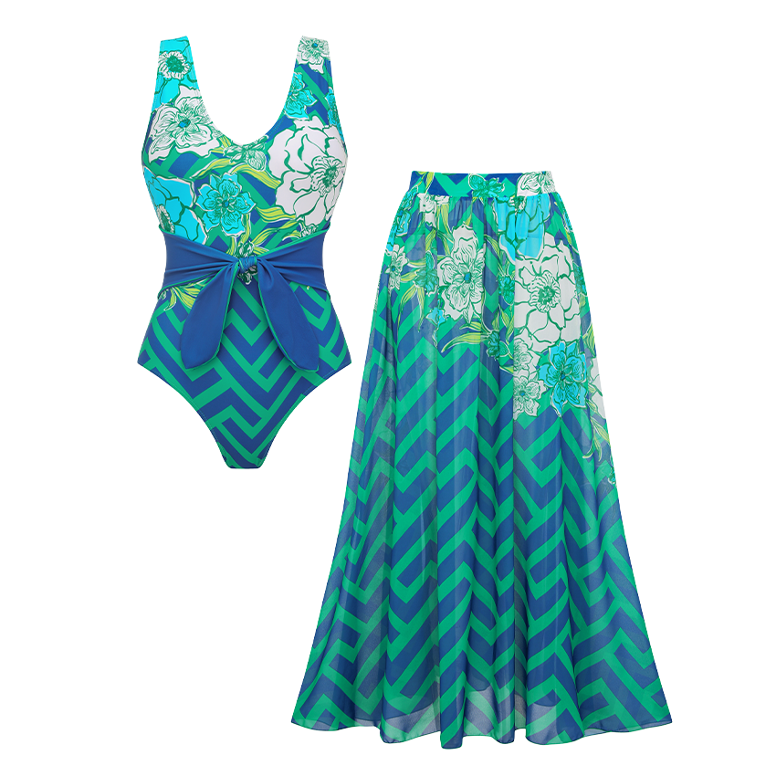 V Neck Blossom Print Swimsuit Set(s)