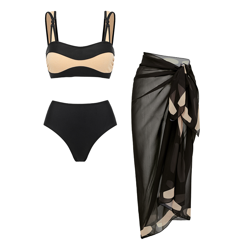 Gold Fabric Paneling High Waist Bikini Swimsuit Set(s)