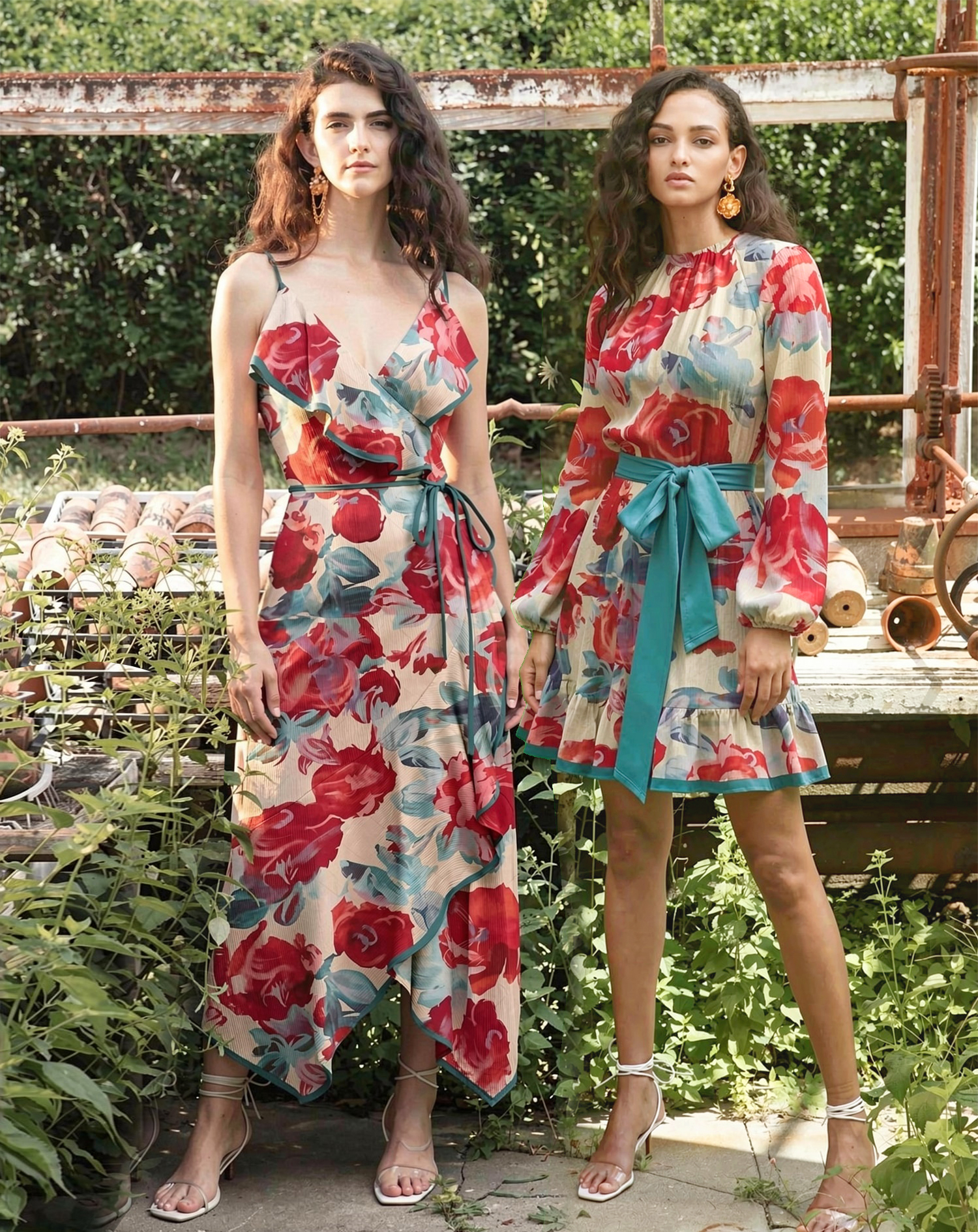 Printed Camisole Asymmetric Maxi Dress