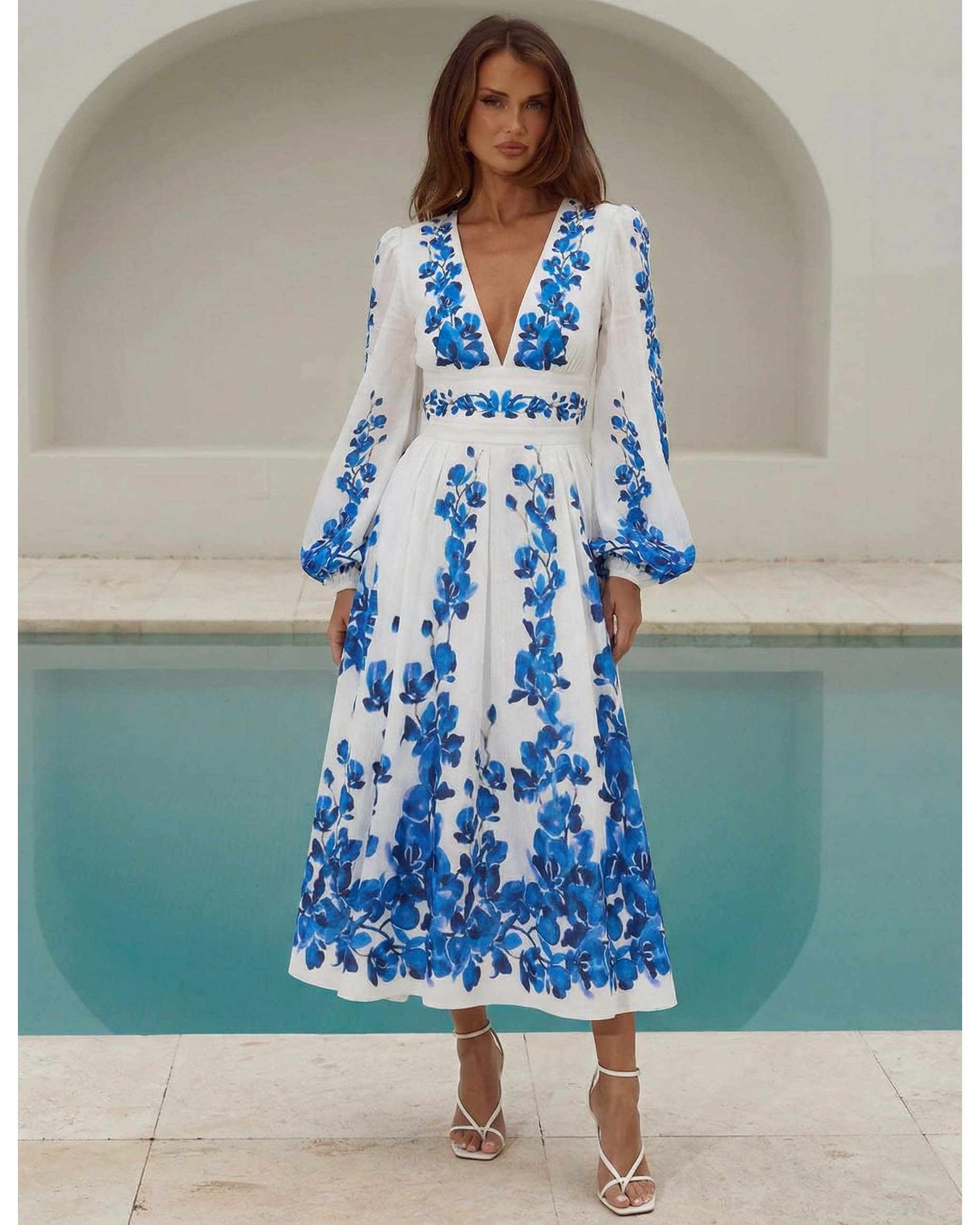 Printed Long Sleeve One Piece Swimsuit and Skirt