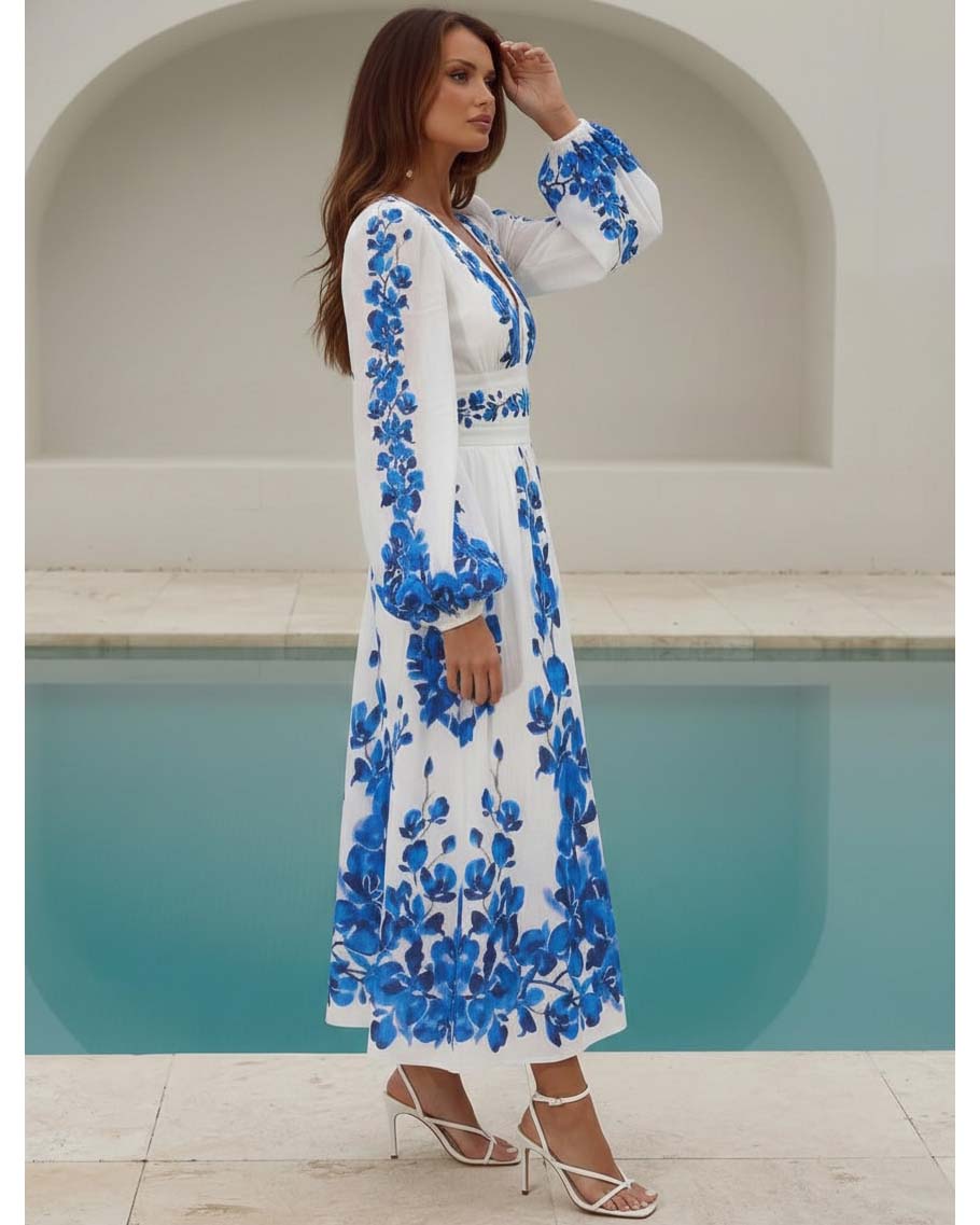 Printed Long Sleeve One Piece Swimsuit and Skirt