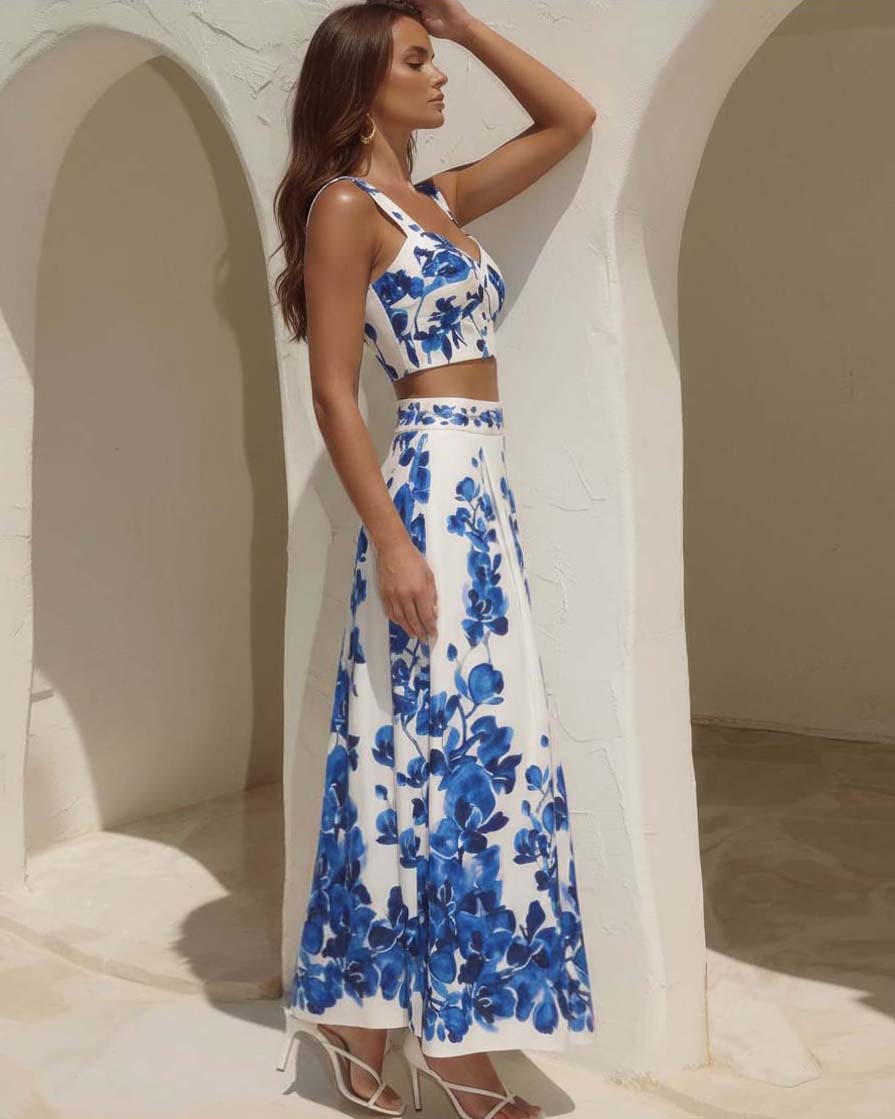 Printed Bikini Swimsuit and Skirt