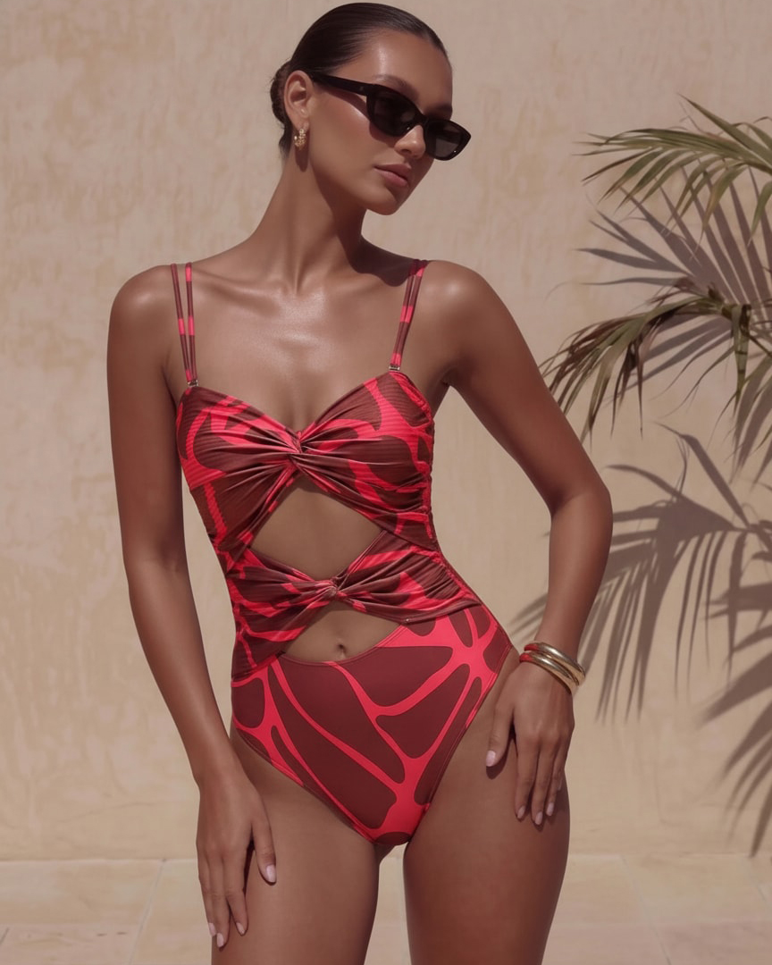 Printed One Piece Swimsuit and Skirt