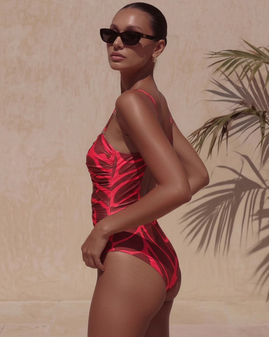 Printed One Piece Swimsuit and Skirt