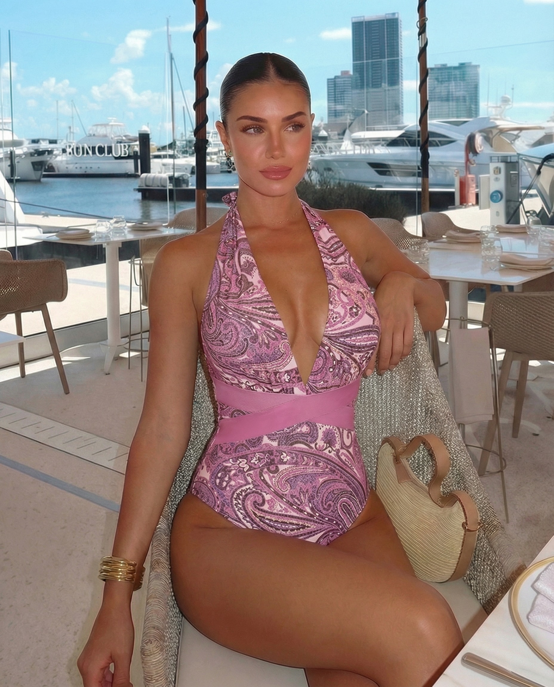 Halter Neck Purple Paisley Print Swimsuit Set(s)