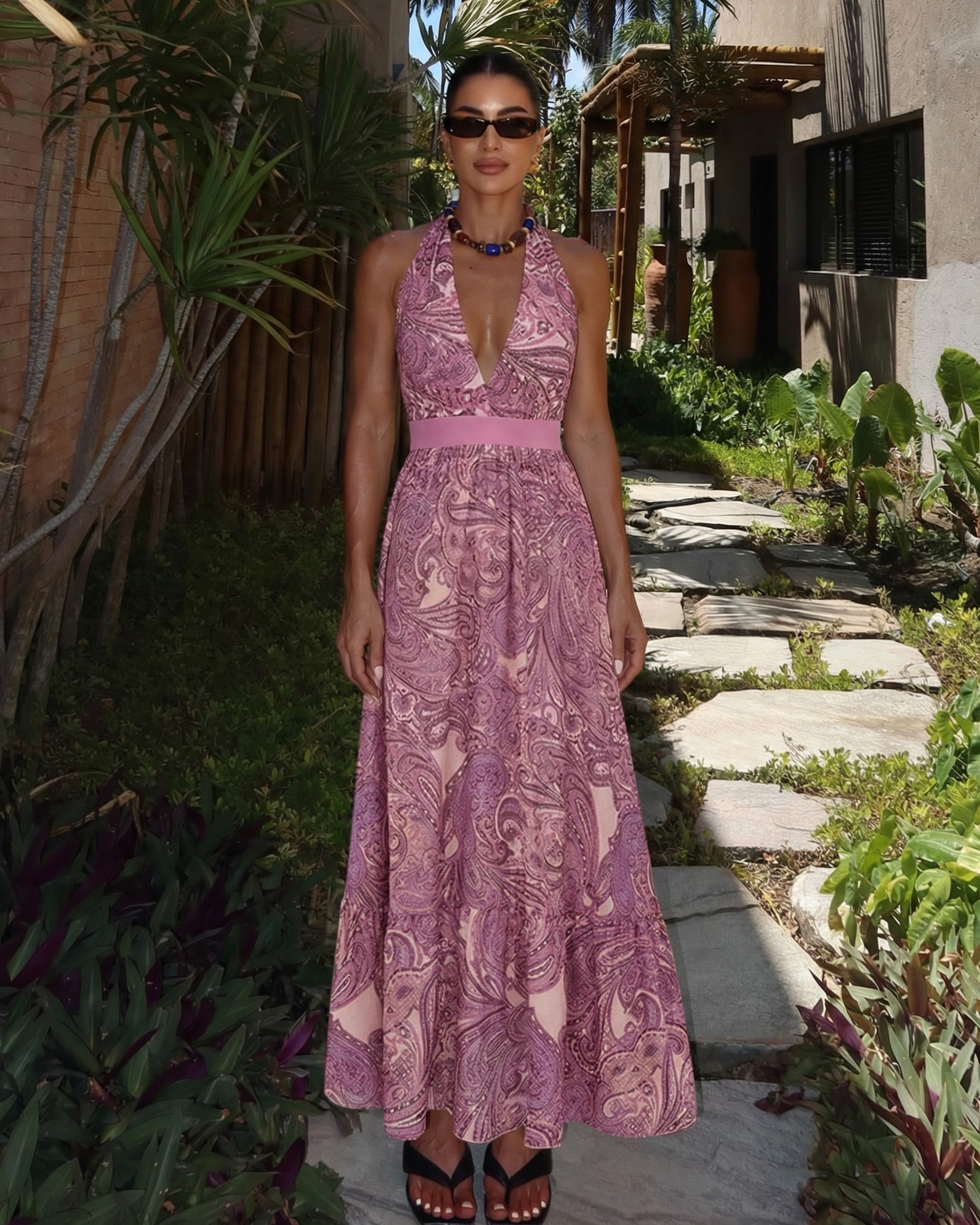 Halter Neck Purple Paisley Print Swimsuit Set(s)