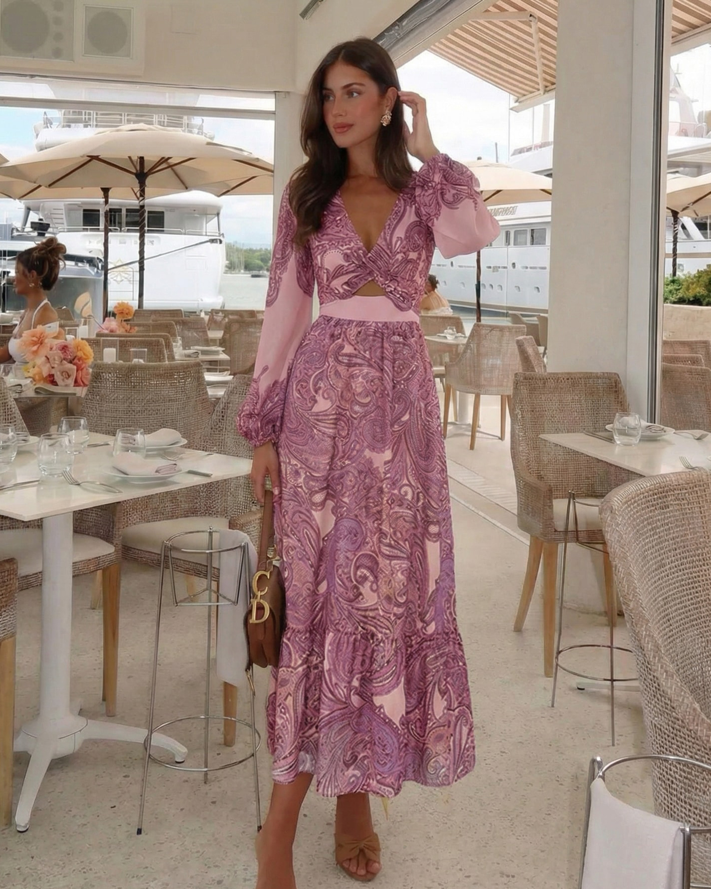 Long Sleeves Cut Out Paisley Print Swimsuit Set(s)