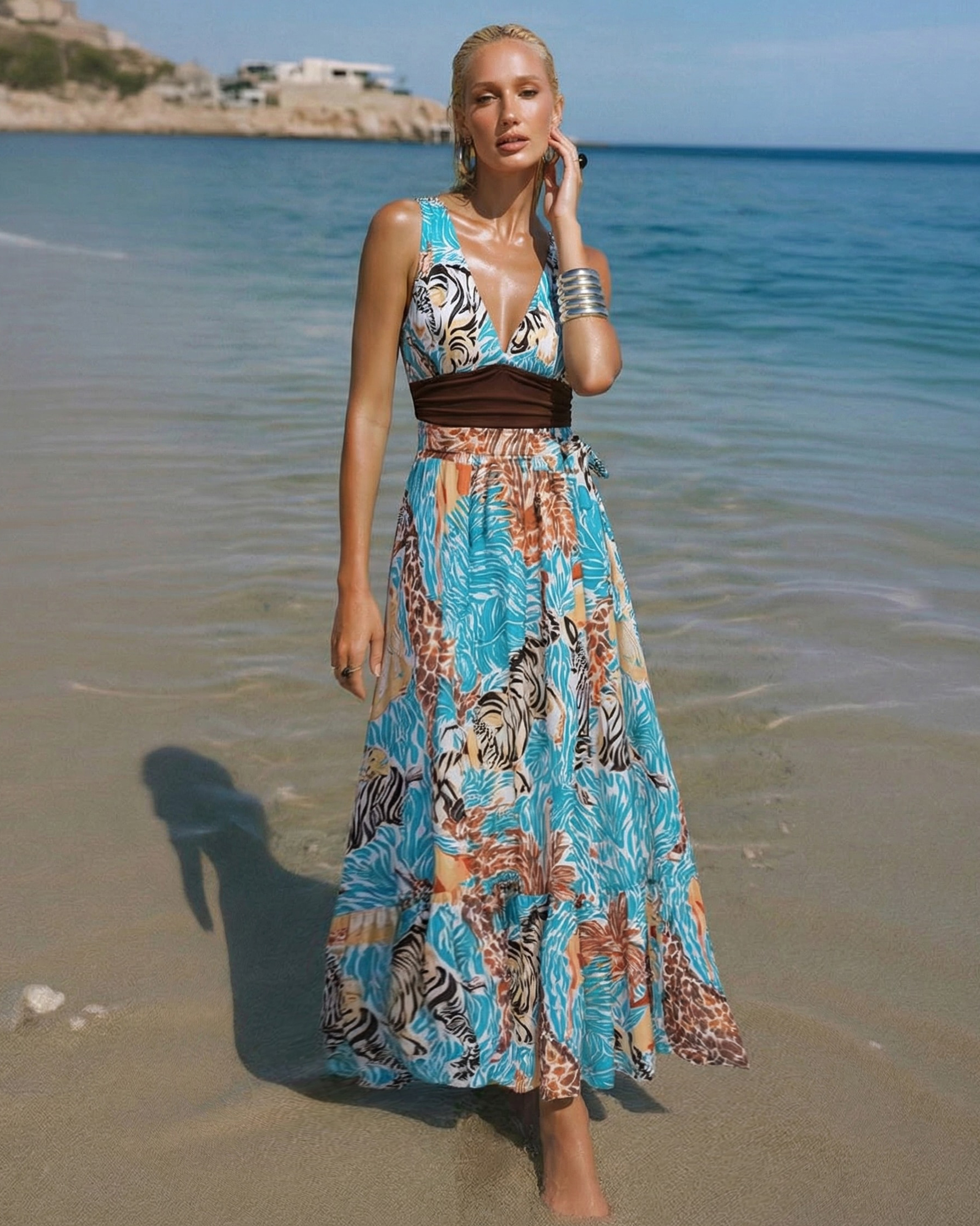 V Neck Animal Print Swimsuit Set(s)