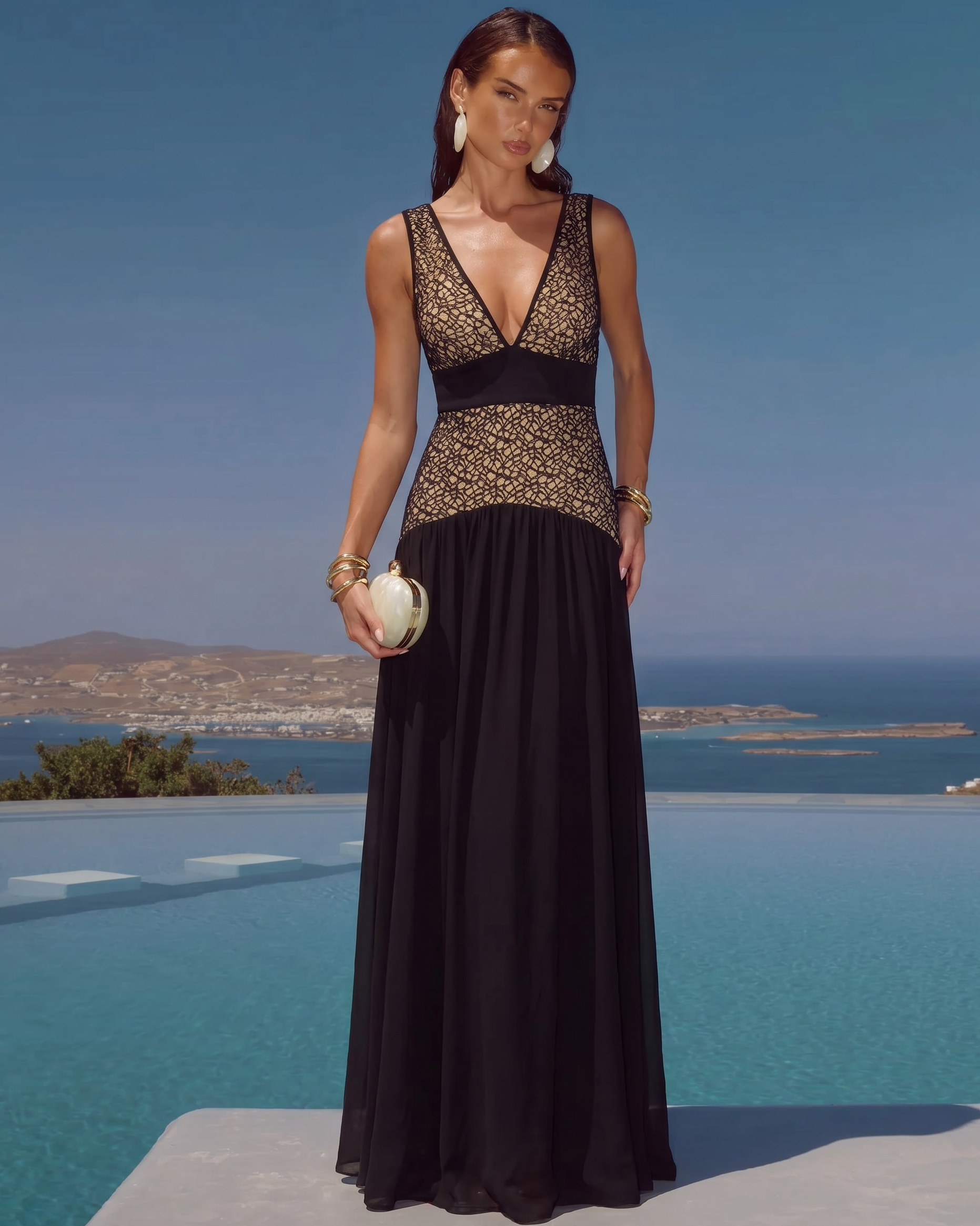 V Neck Lace Cutout Swimsuit Set(s)
