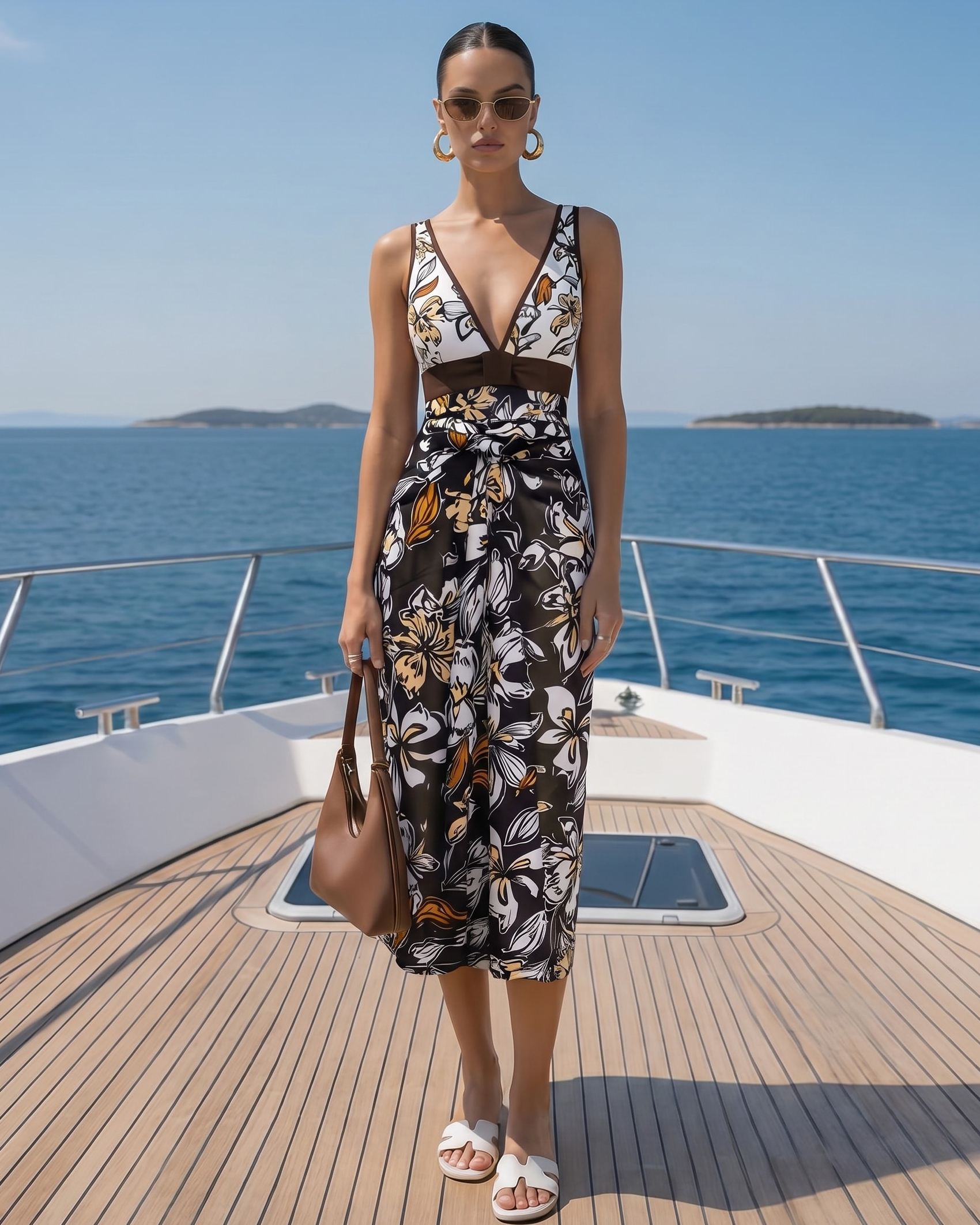 V Neck Bowknot Decor Printed Swimsuit Set(s)