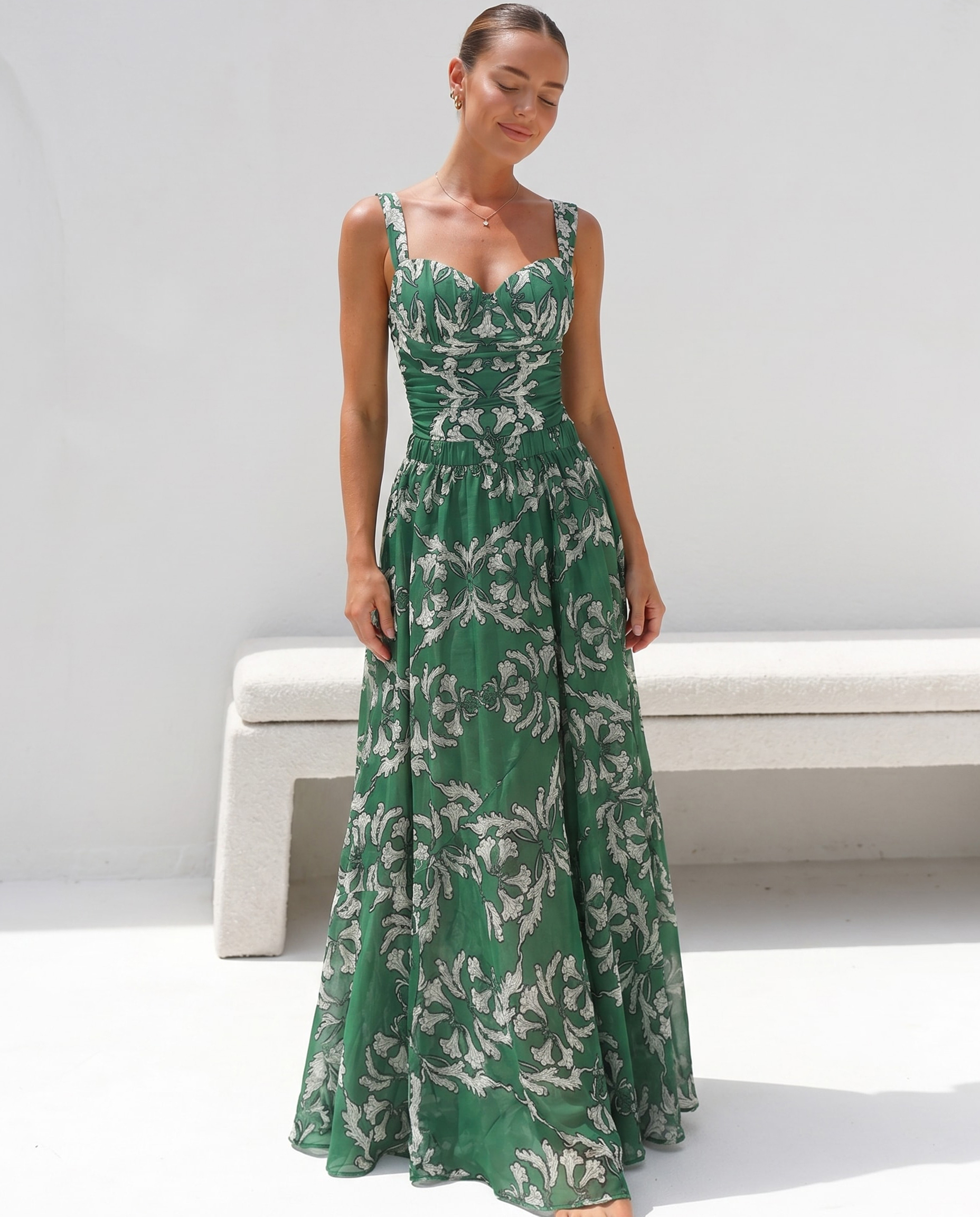 Sling Underwired Shirring Printed One Piece Swimsuit and Skirt