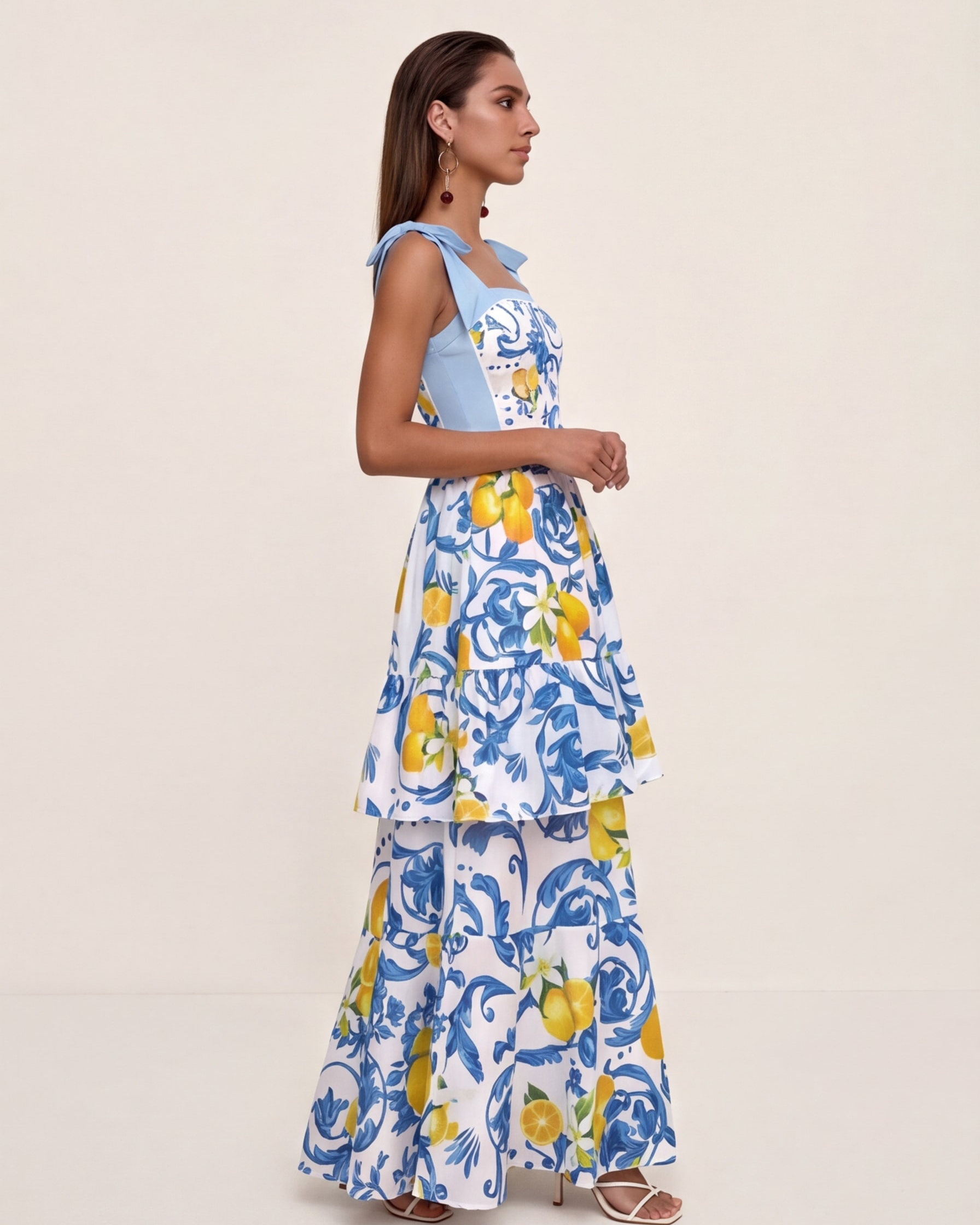 Lemon Print Tie-shoulder One Piece Swimsuit and Sarong or Skirt Flaxmaker