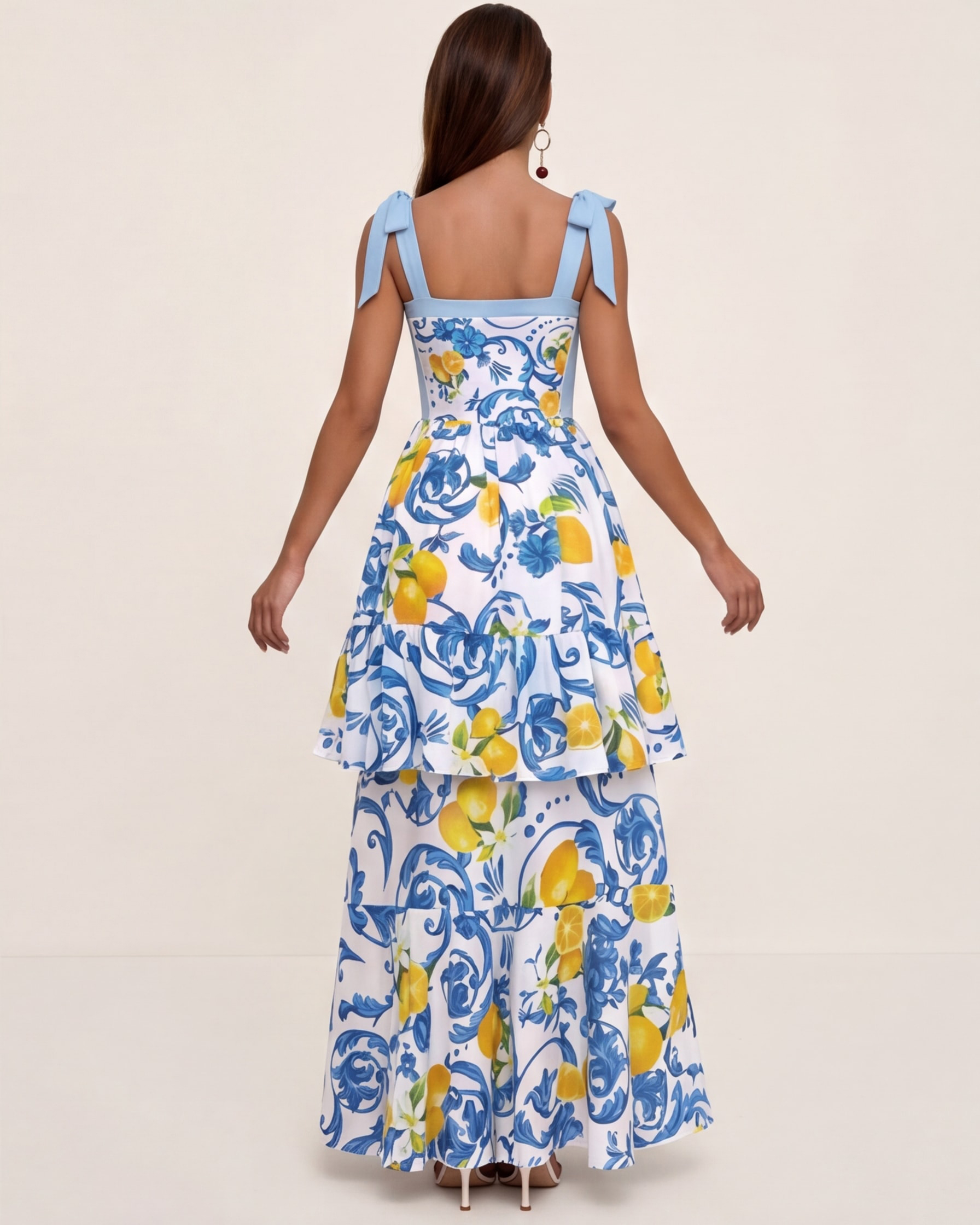 Lemon Print Tie-shoulder One Piece Swimsuit and Sarong or Skirt Flaxmaker