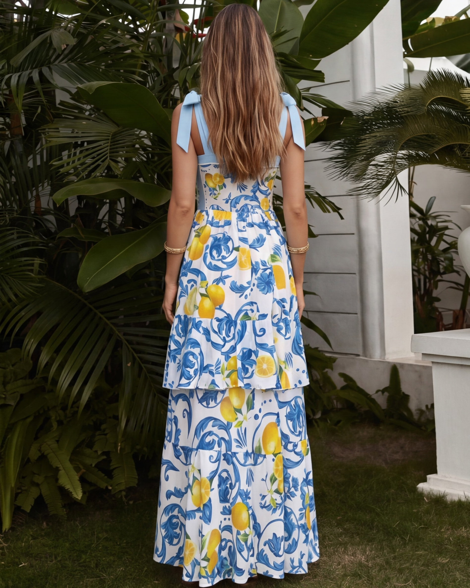 Lemon Print Tie-shoulder One Piece Swimsuit and Sarong or Skirt Flaxmaker