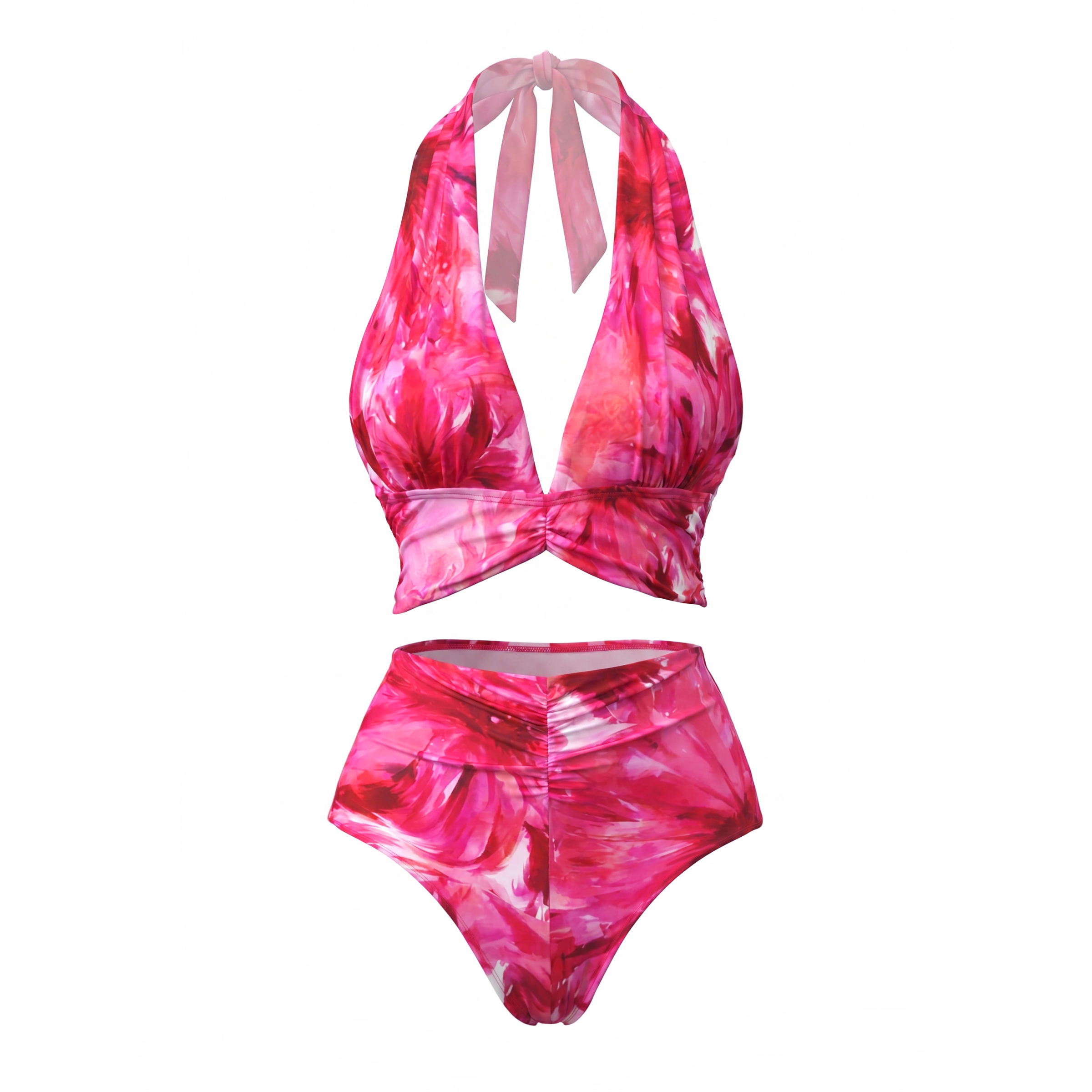 Floral Printed Halter Bikini Swimsuit and Skirt