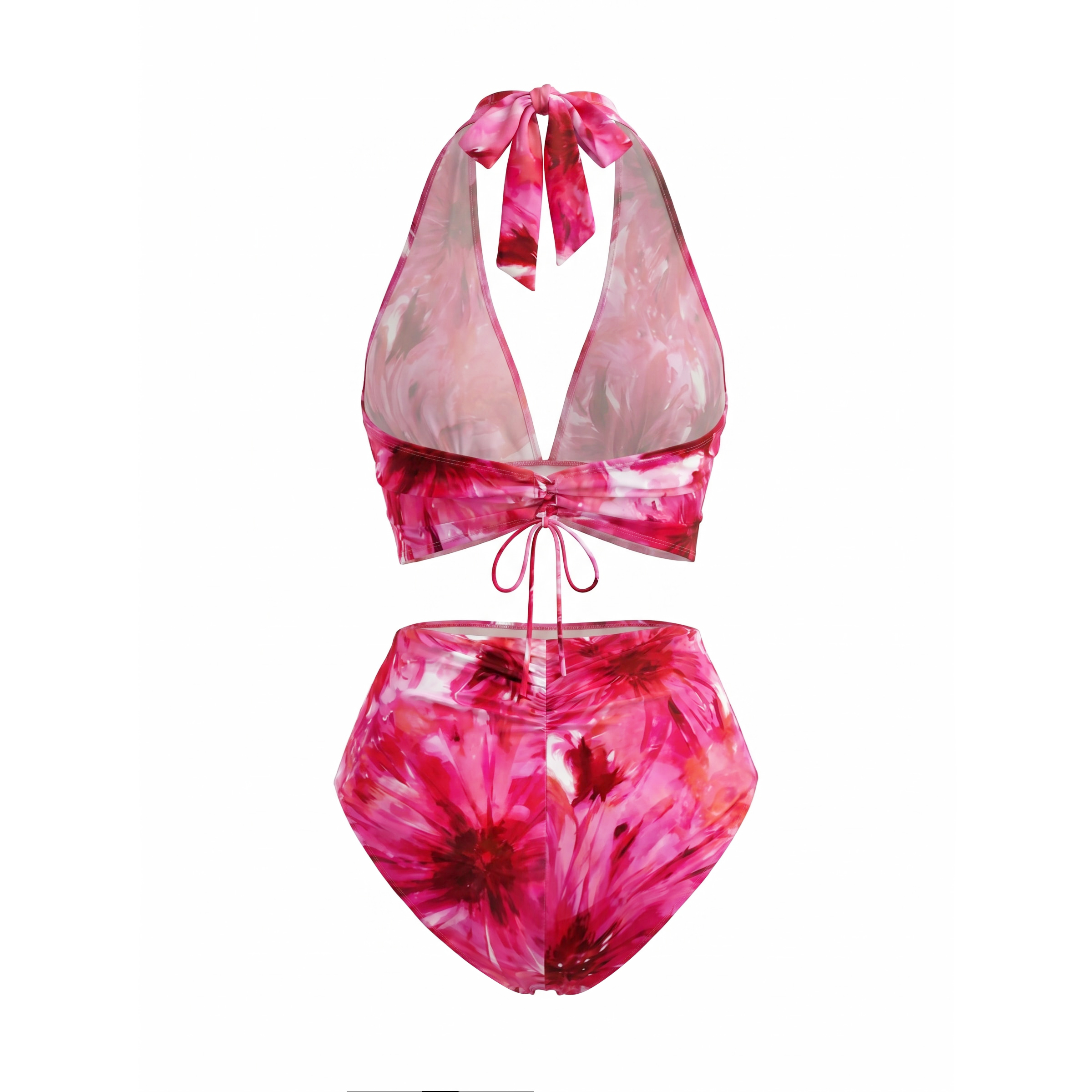 Floral Printed Halter Bikini Swimsuit and Skirt