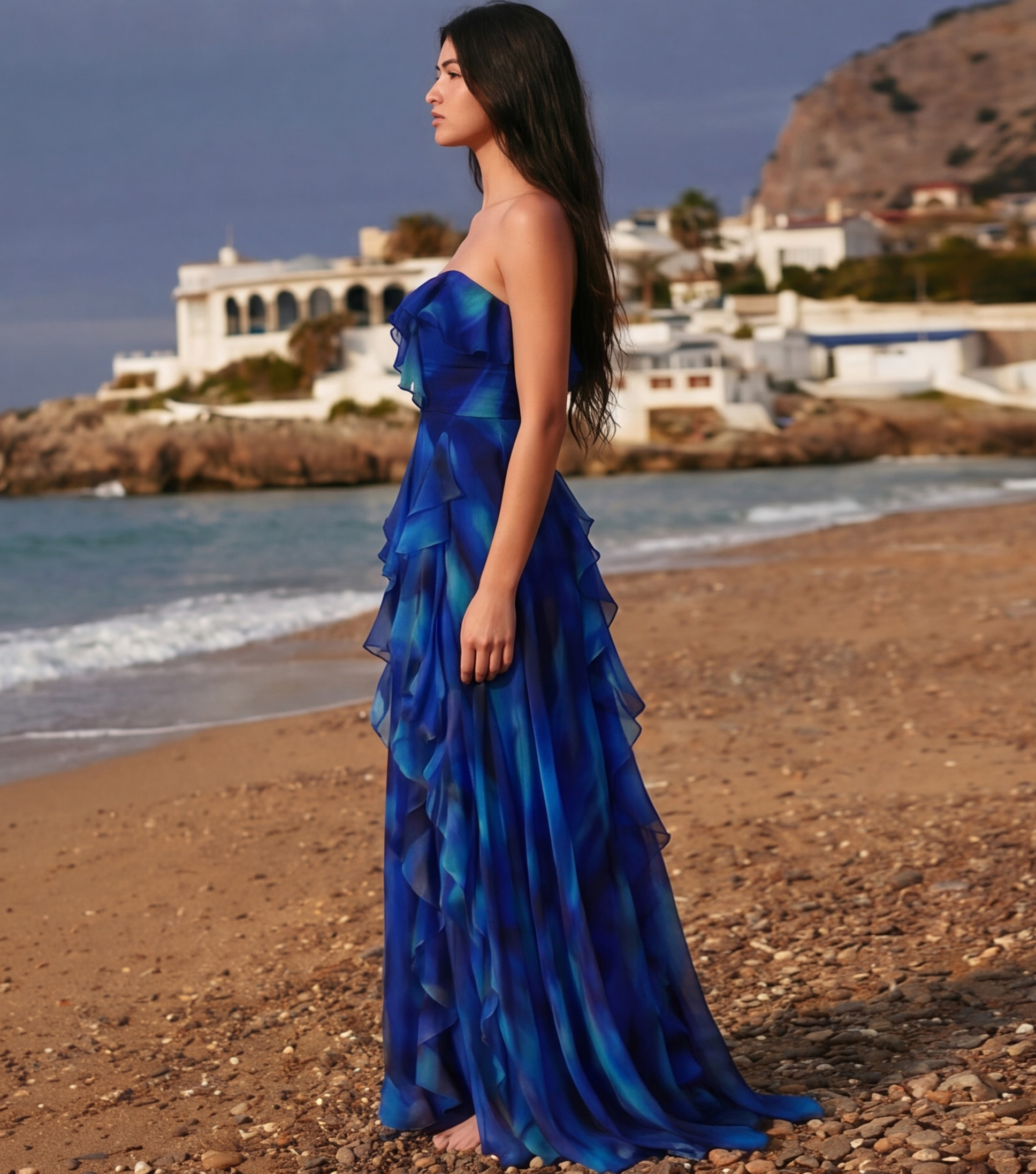 Blue Blooming Ruffle One Piece Swimsuit and Skirt