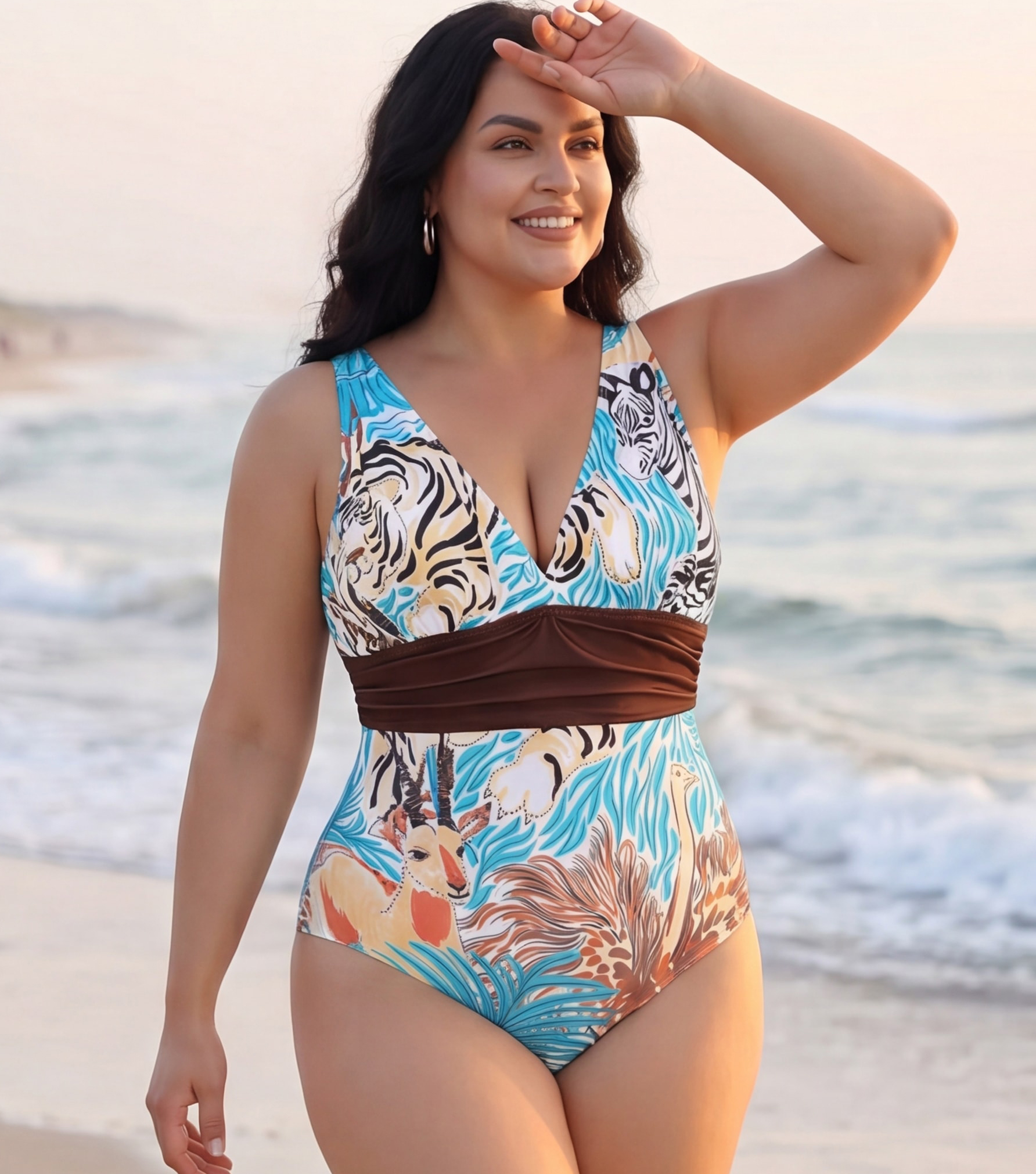 Plus Size V Neck Animal Print Swimsuit Set(s)