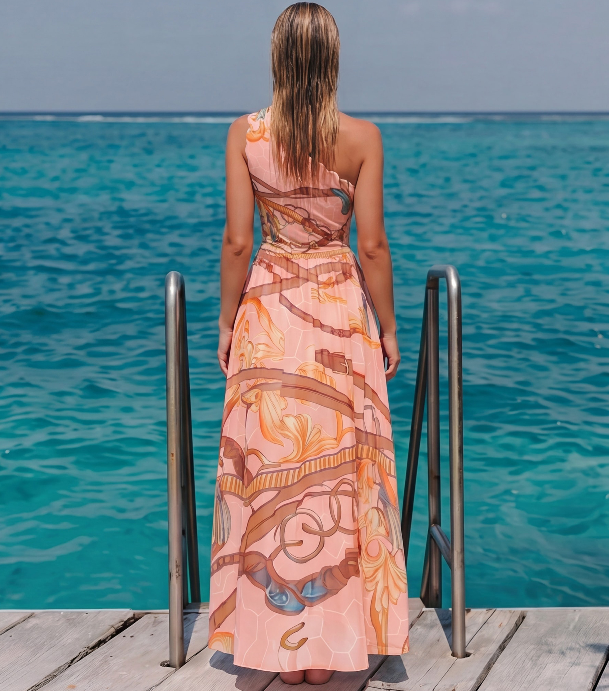 One Shoulder Lace Printed Swimsuit Set(s)
