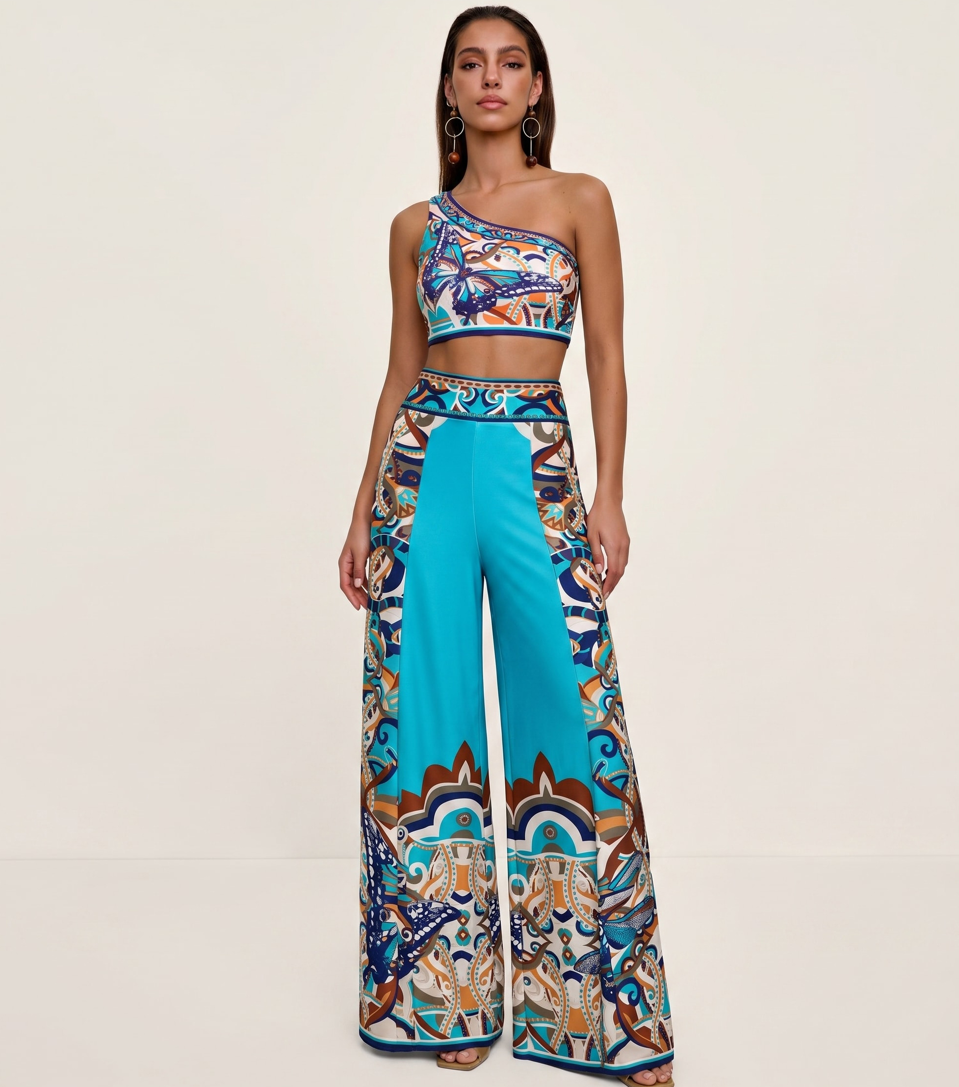 Butterfly and Dragonfly One Shoulder Hollow Print Bikini Swimsuit and Skirt