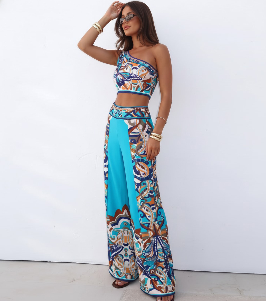 Butterfly and Dragonfly One Shoulder Hollow Print Bikini Swimsuit and Skirt