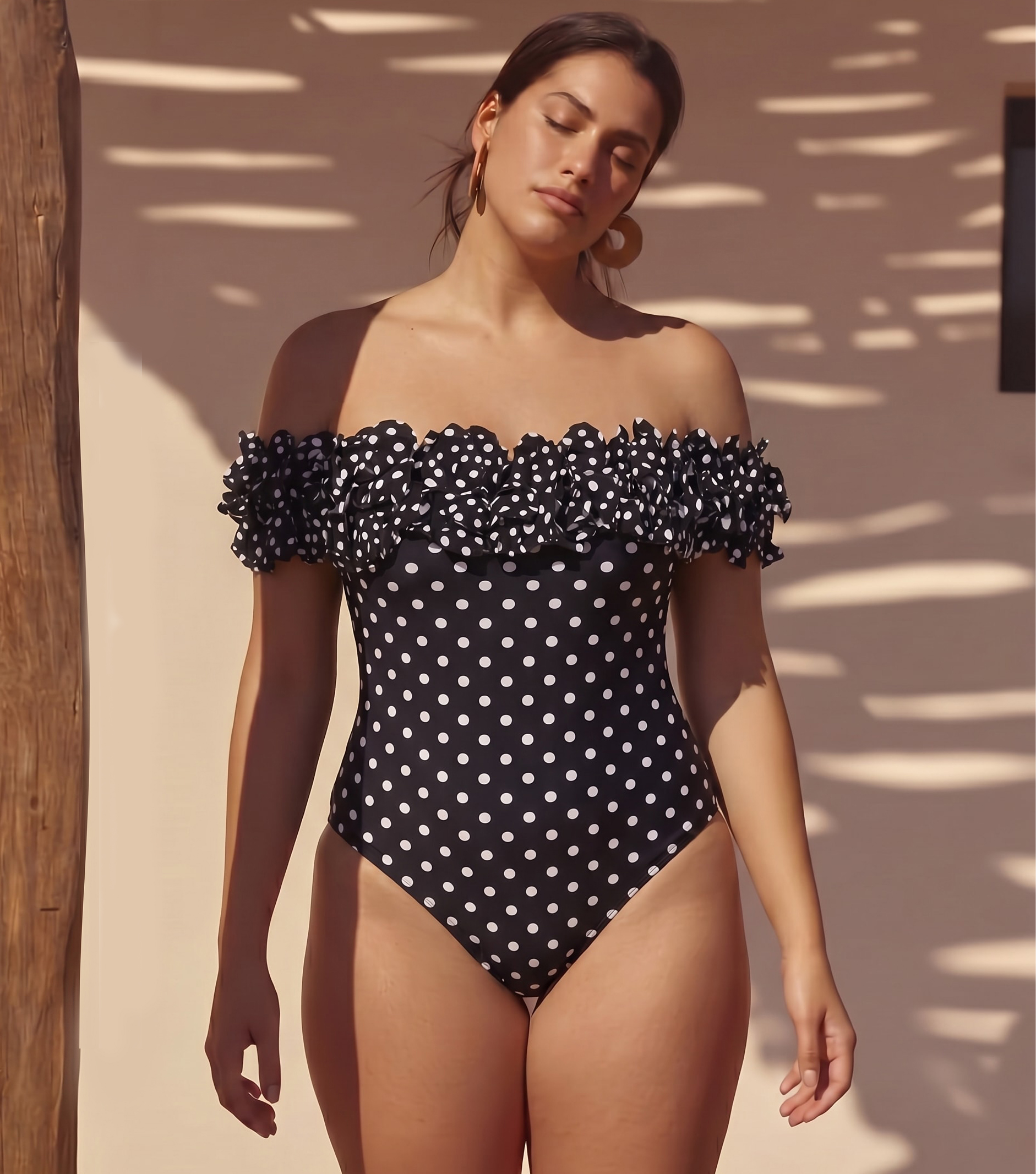 Plus Size Bandeau Polka Dot Print One Piece Swimsuit and Skirt