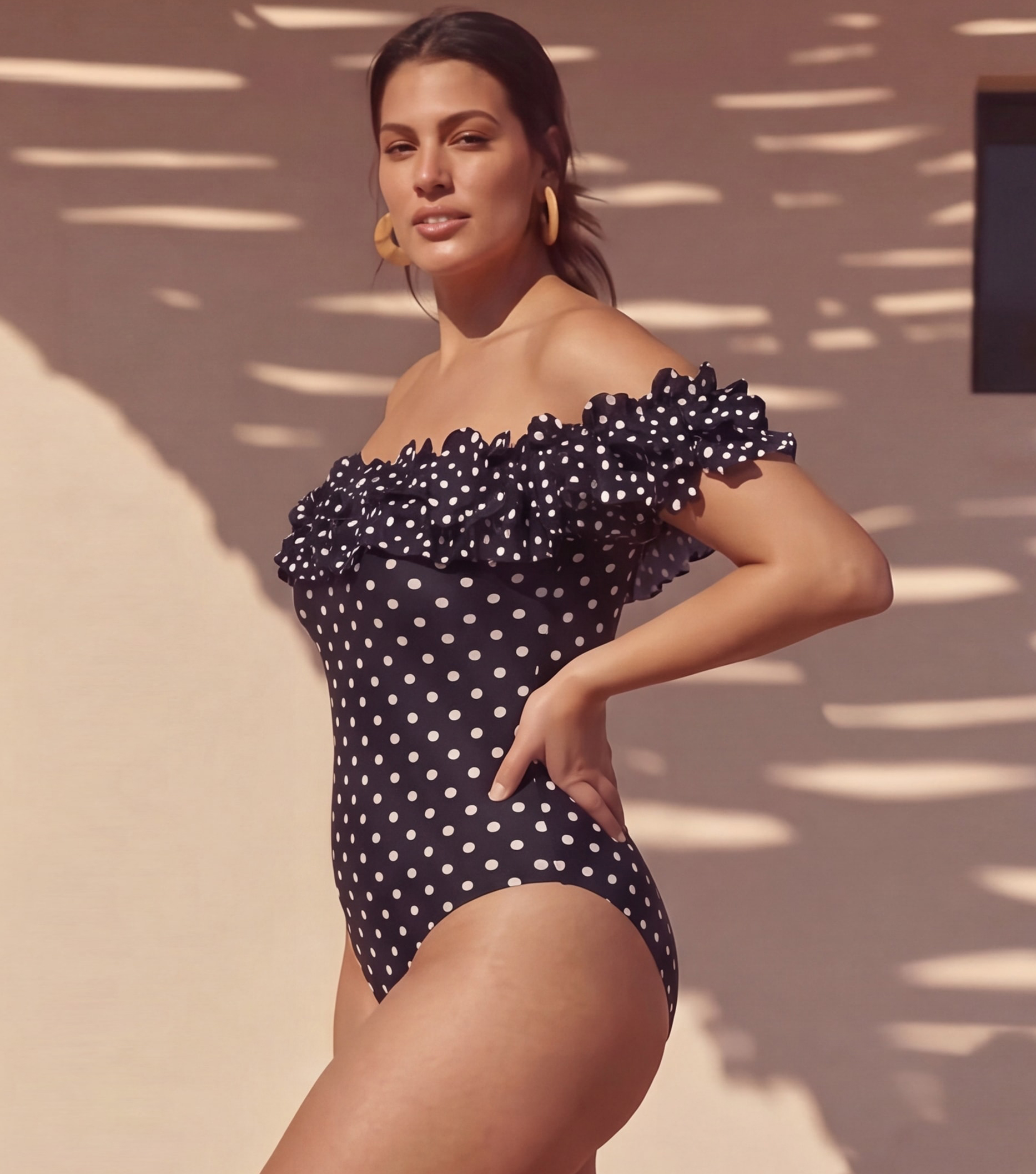 Plus Size Bandeau Polka Dot Print One Piece Swimsuit and Skirt