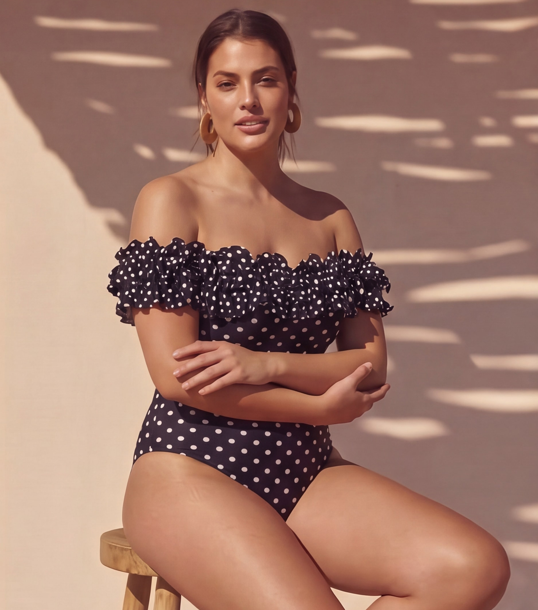 Plus Size Bandeau Polka Dot Print One Piece Swimsuit and Skirt