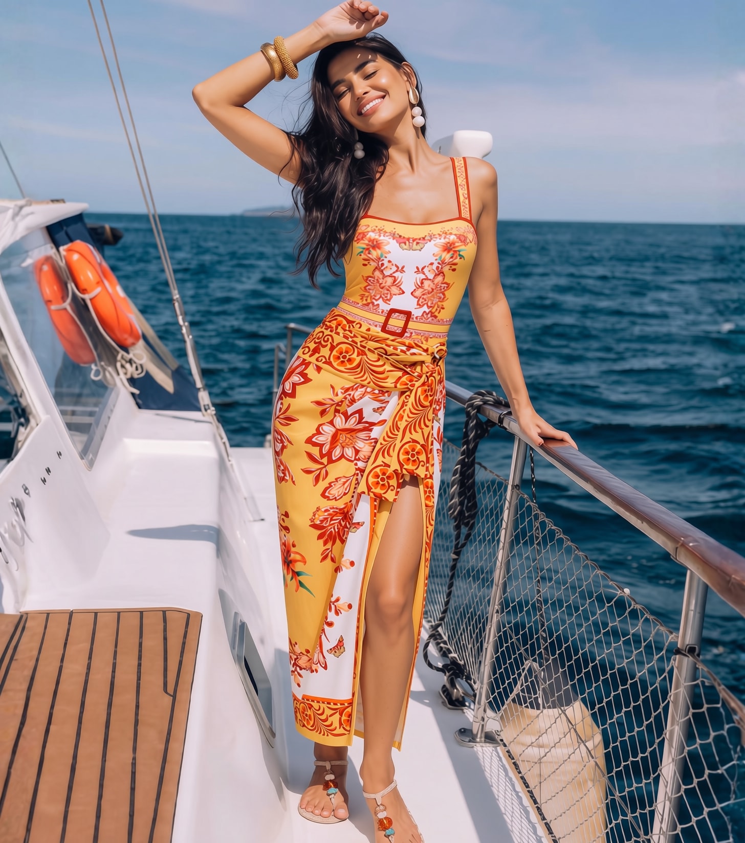 Sling Creative Flower Butterfly Lily Print One Piece Swimsuit and Sarong or Pants