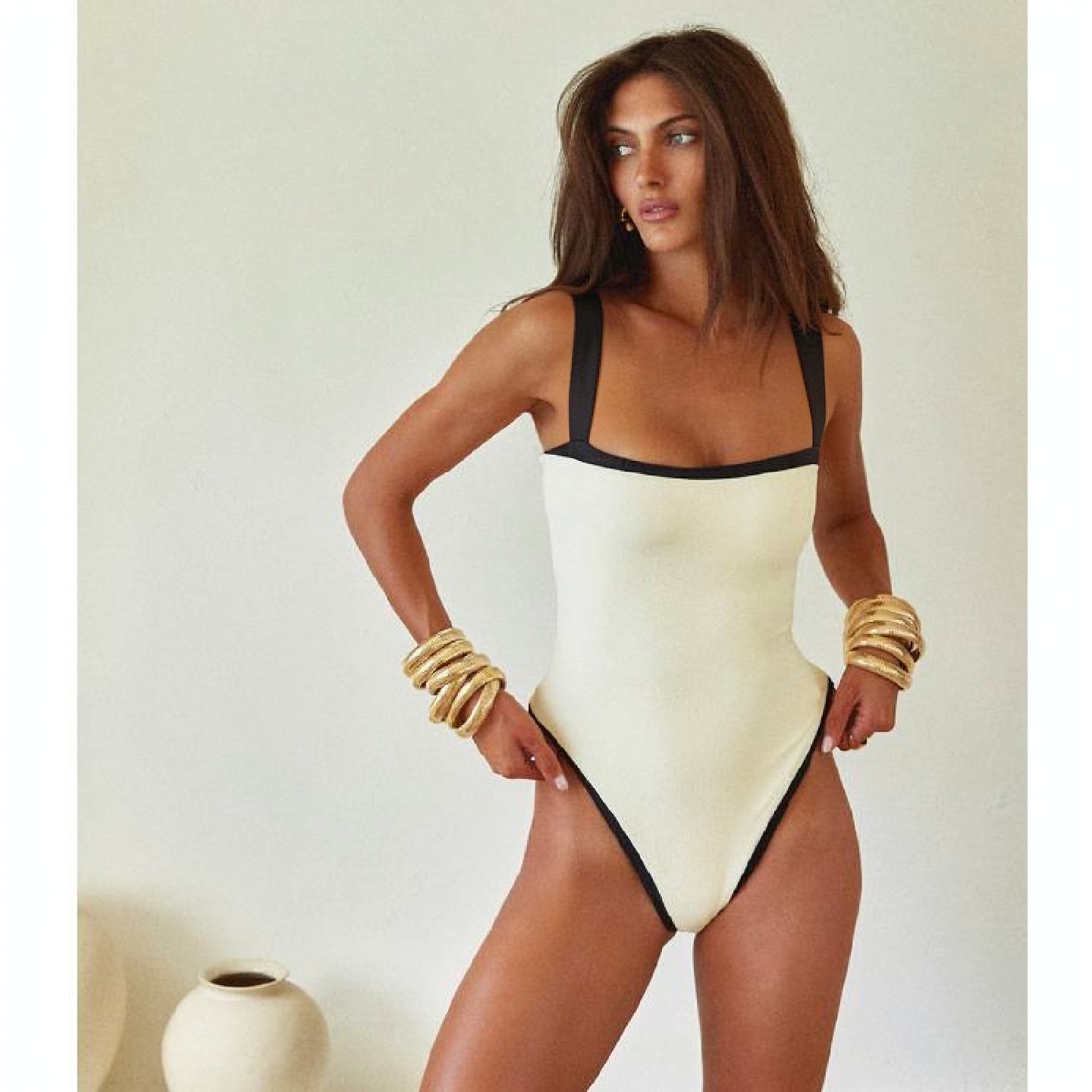Plus Size Color Block One Piece Swimsuit
