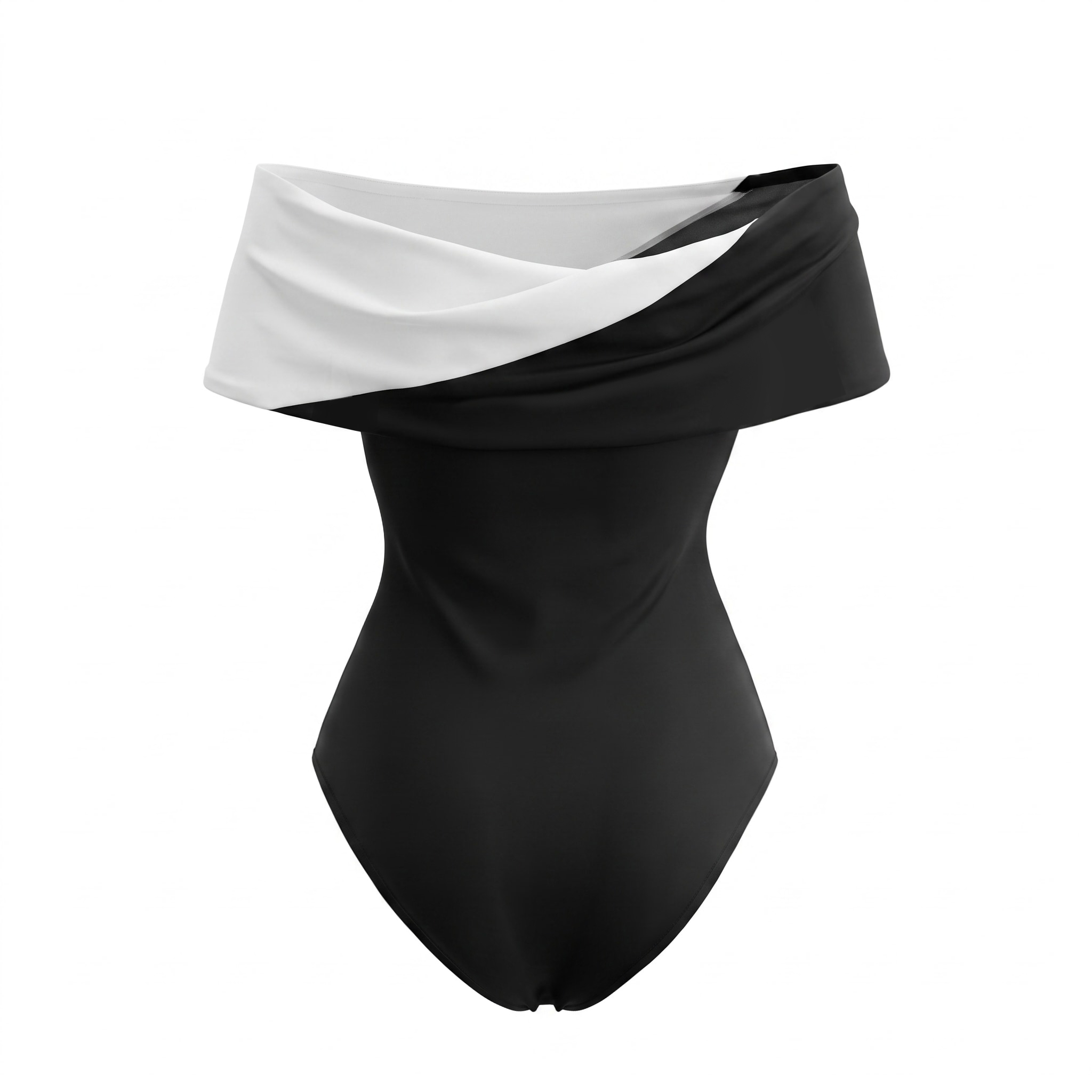 Off Shoulder Color Block One Piece Swimsuit and Skirt