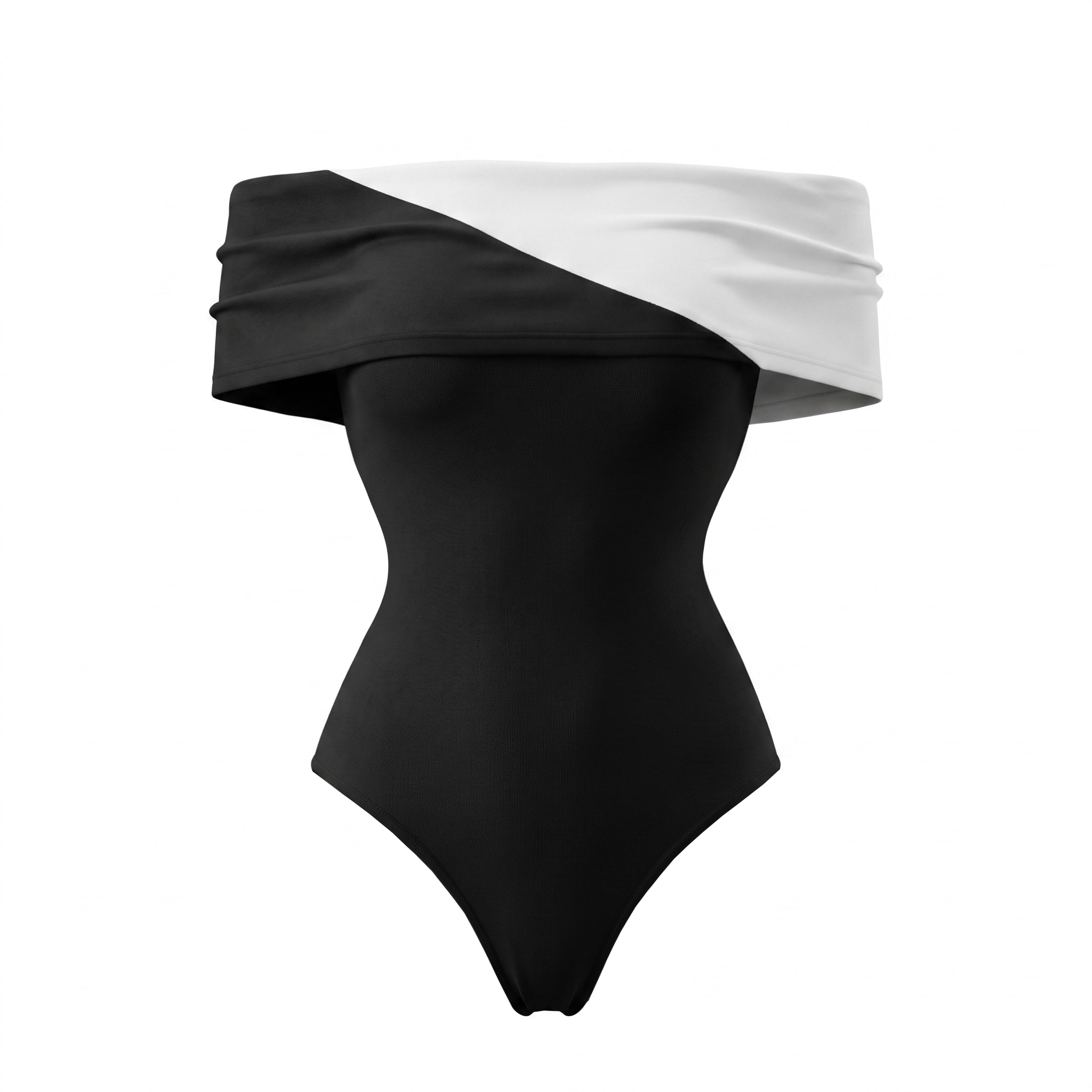 Off Shoulder Color Block One Piece Swimsuit and Skirt
