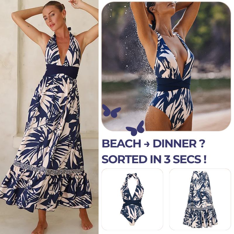 V Neck Leaves Print One Piece Swimsuit and Pants/Skirt