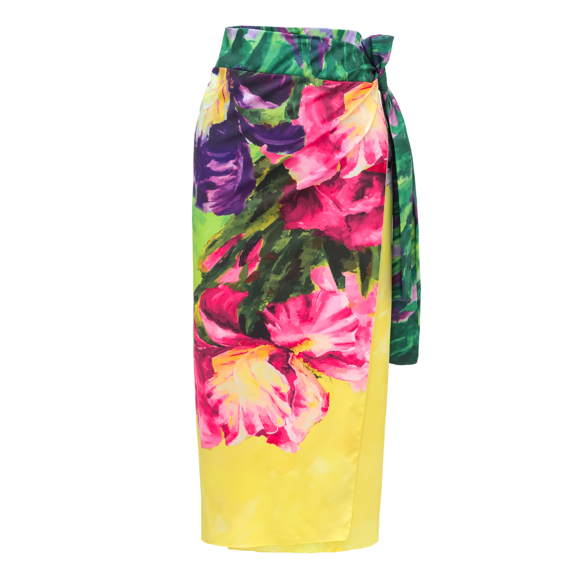 Yellow Oil Painting Flower Print Swimsuit and Sarong