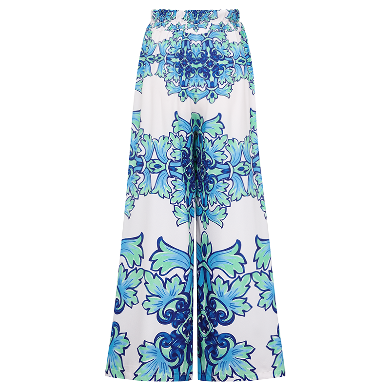 Off Shoulder Majolica Print One Piece Swimsuit and Sarong or Pants