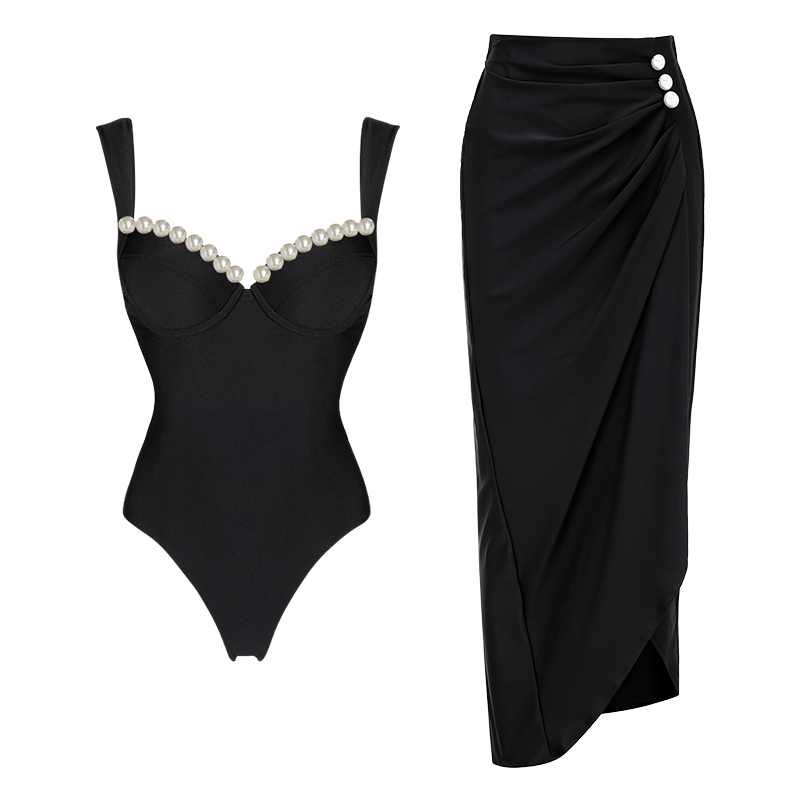 Artificial Pearl One Piece Swimsuit and Skirt Flaxmaker