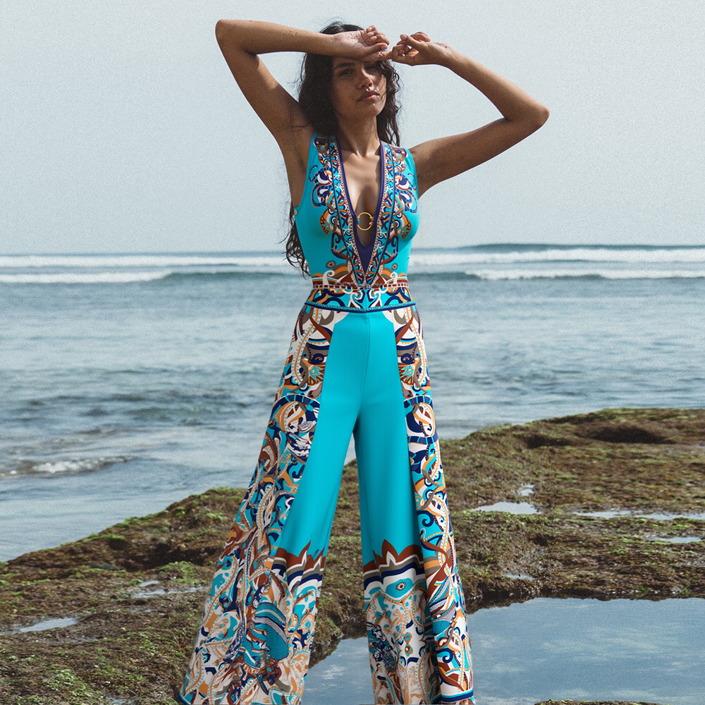 Butterfly and Dragonfly V-neck Hollow Print One Piece Swimsuit and Pants