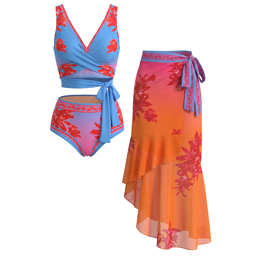 [Copy]Blush Pink & Teal Floral Two-Piece Print Swimsuit Set(s)