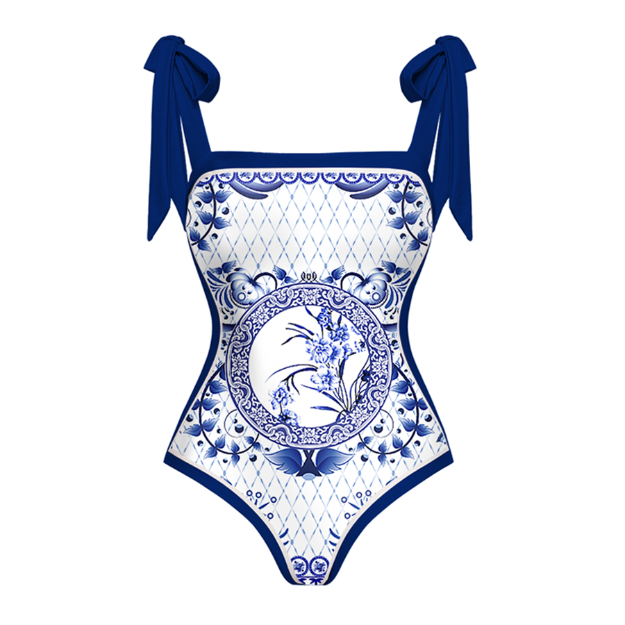 Reversible Tie-shoulder One Piece Swimsuit and Sarong Flaxmaker