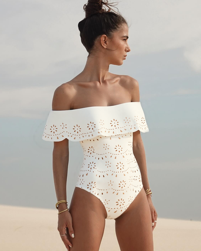 Three Pieces Set Hollow Out One Piece Swimsuit and Skirt