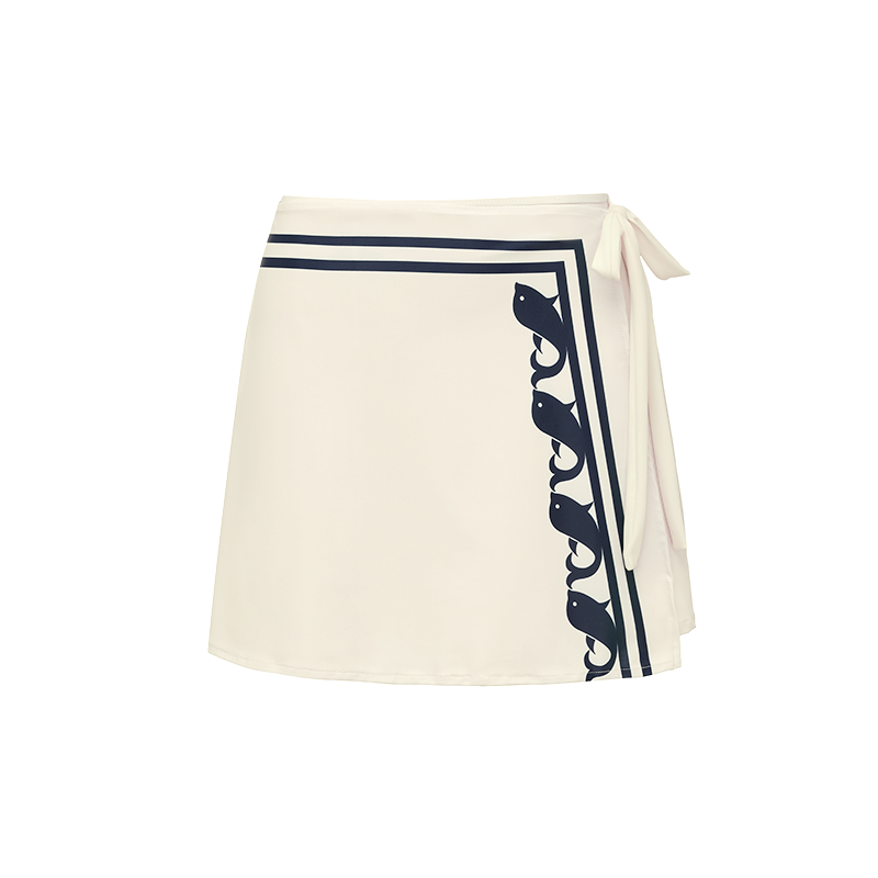 Navy Style Printed Bow Tie Decor One Piece Swimsuit and Skirt