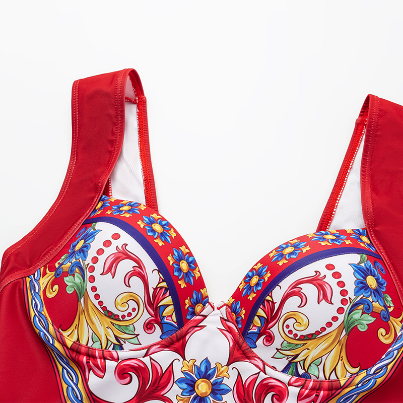 Sling Pattern Print One piece Swimsuit and Skirt