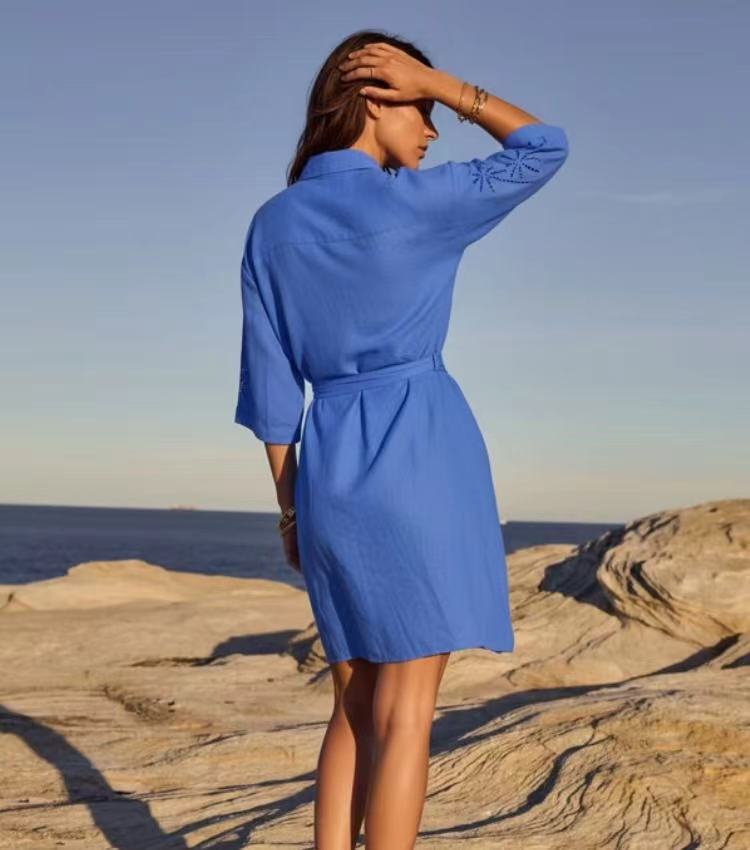 Resort Palm Shirt Dress