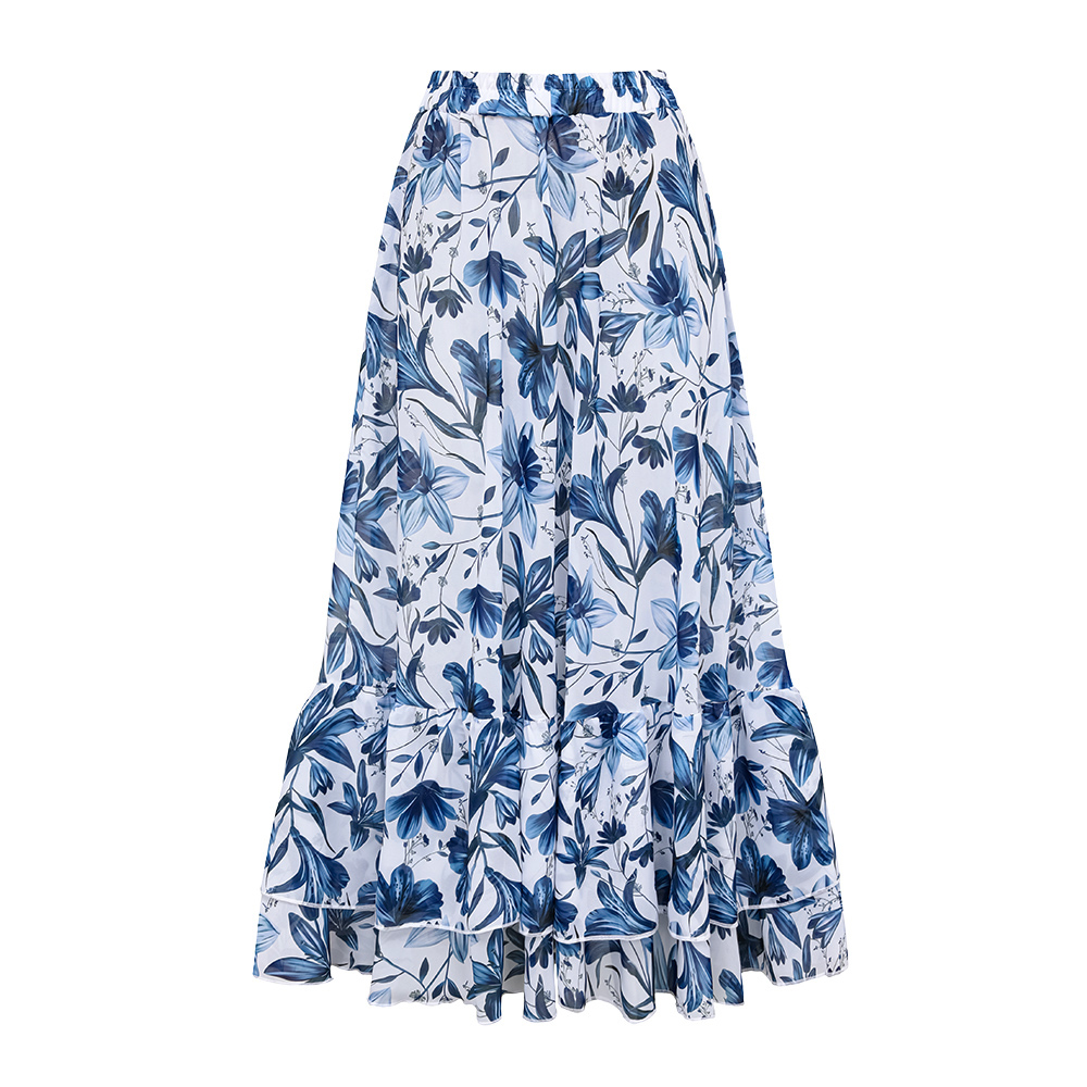 Sling Cut Out Printed One Piece Swimsuit and Skirt