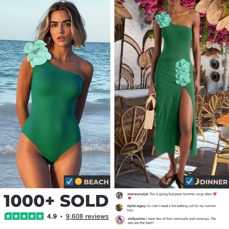 Oblique Shoulder 3D Flower One Piece Swimsuit and Skirt