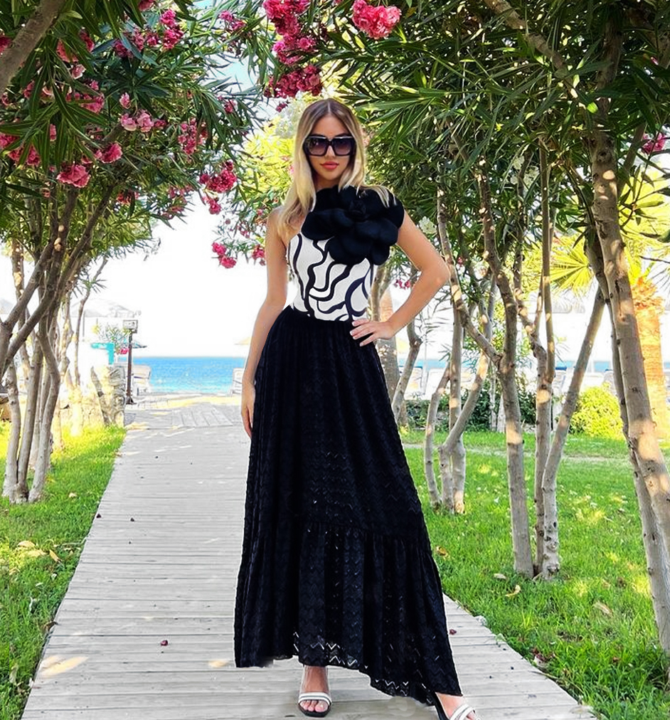 3D Flower Printed One Piece Swimsuit and Skirt Flaxmaker