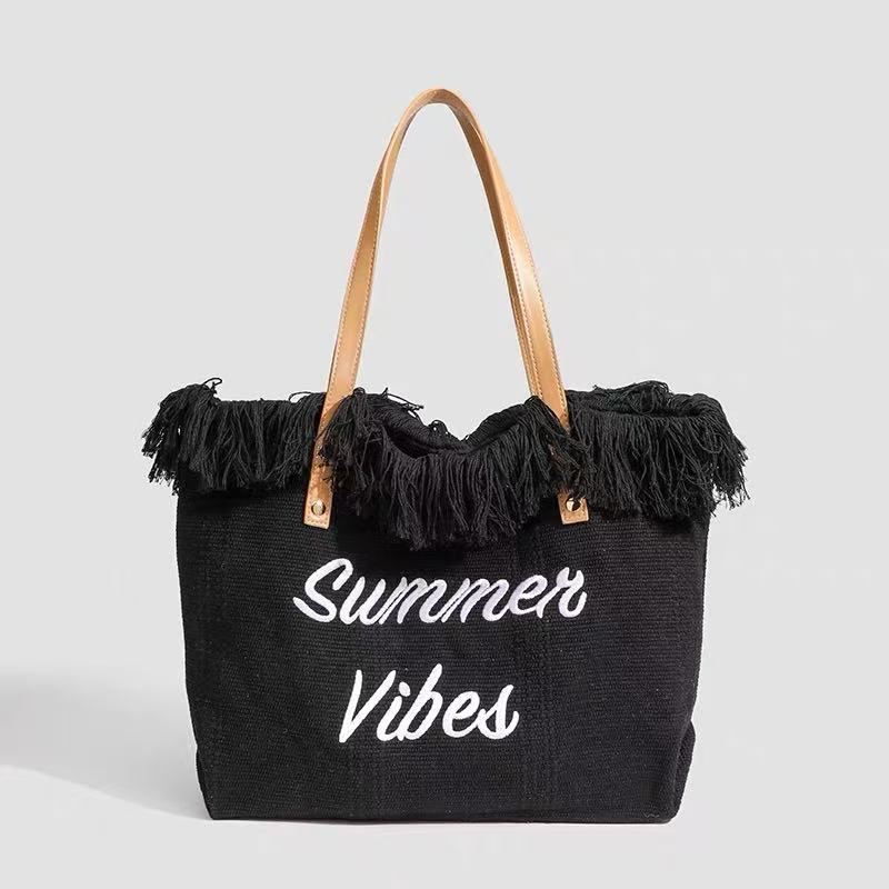 Canvas Tote Bag with Embroidered Lettering